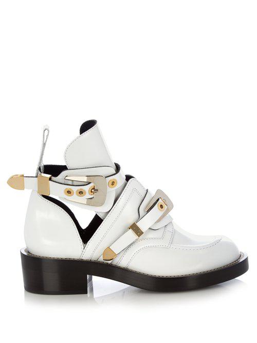 Balenciaga Leather Cutout Buckle Boot in White | Lyst