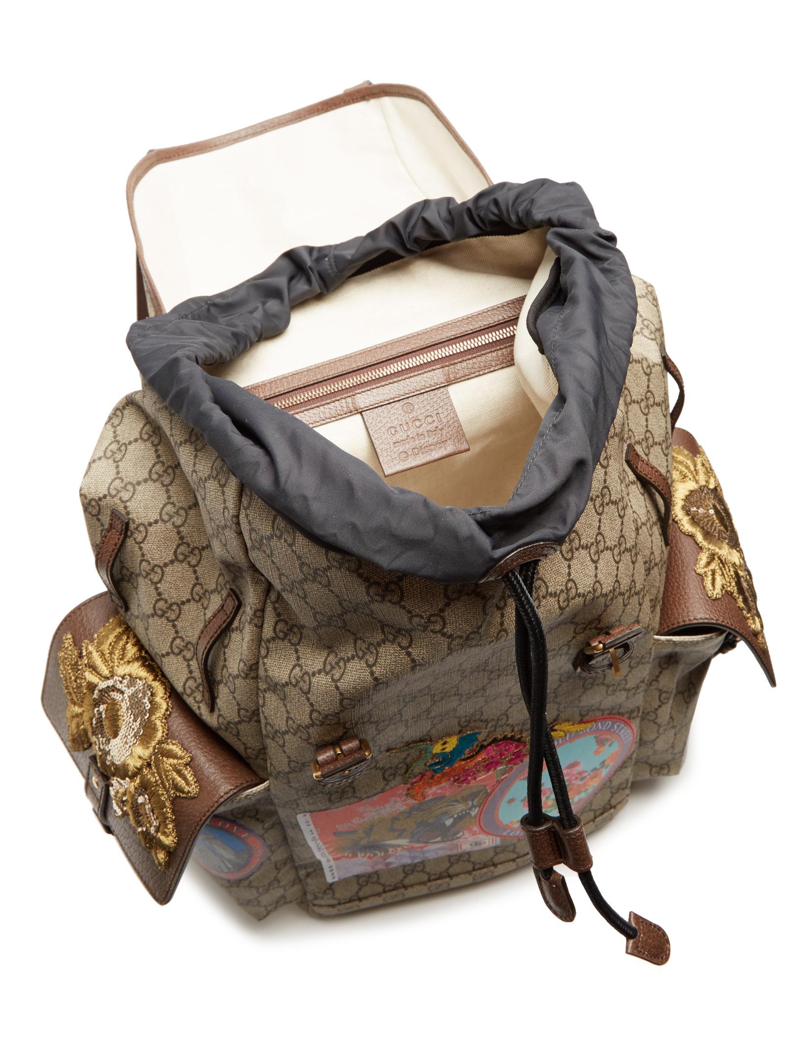 Gucci Gg Supreme Embroidered Leather Backpack in Brown for Men - Lyst