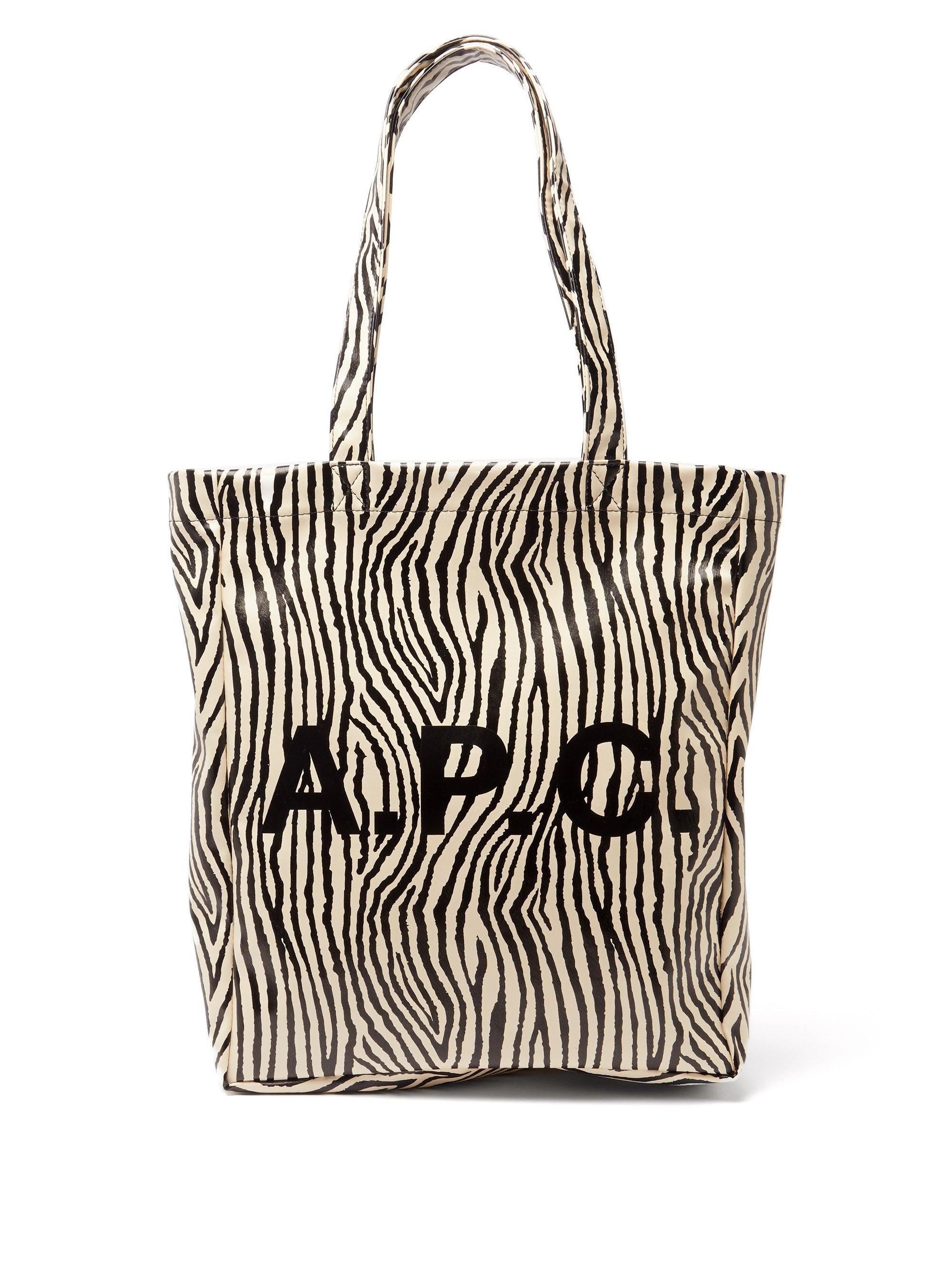 A.P.C. Lou Zebra-print Coated-canvas Tote Bag in Black | Lyst