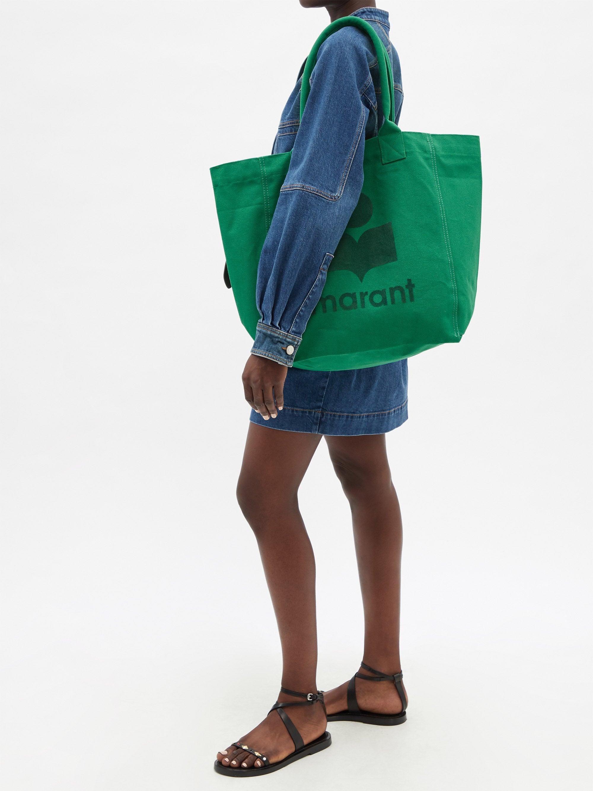Isabel Marant Yenky Flocked-logo Cotton-canvas Tote Bag in Green | Lyst