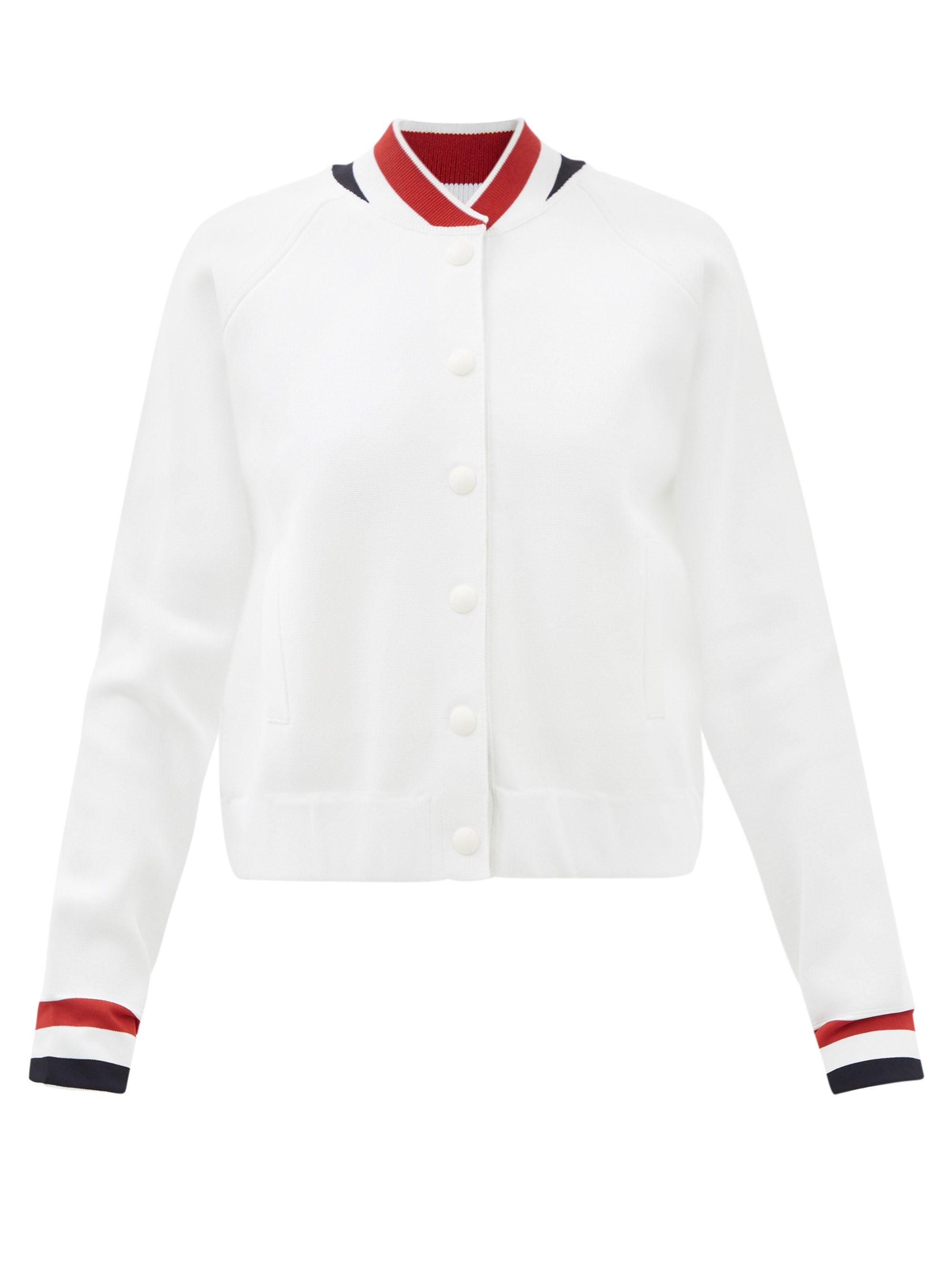 店長おすすめ Thom Browne トリコロールストライプ ニットベースボールジャケット ホワイト 即出荷 ウェア Eservices Alzahra