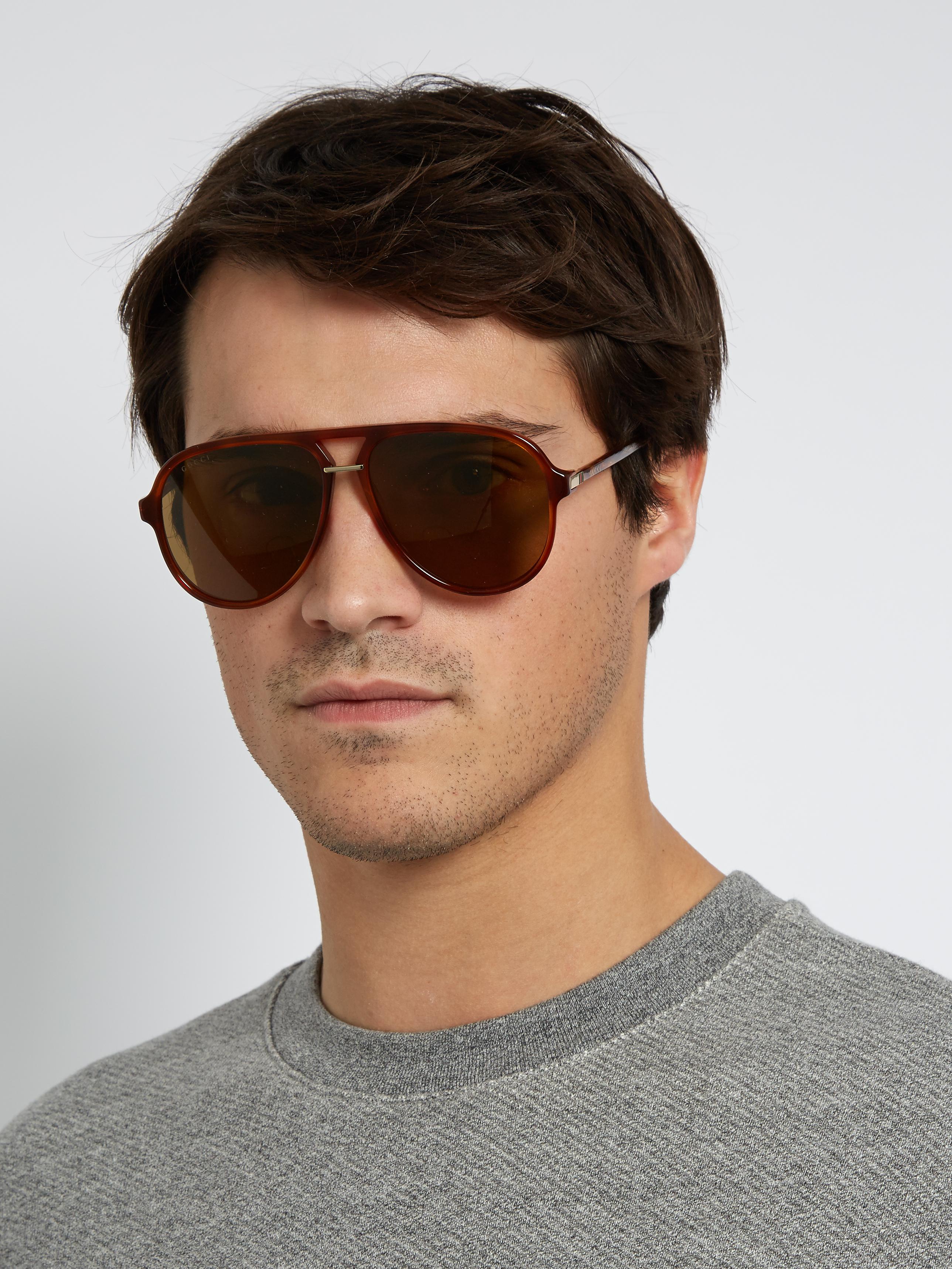 Gucci Tortoiseshell Aviator-frame Sunglasses in Brown for Men | Lyst