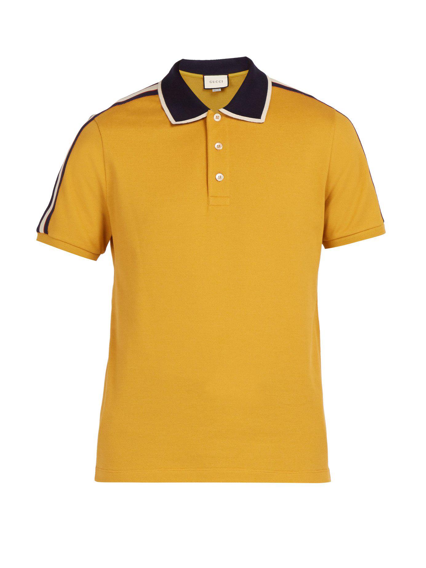 Gucci Logo Sleeve Cotton Blend Piqué Polo Shirt in Yellow for Men | Lyst