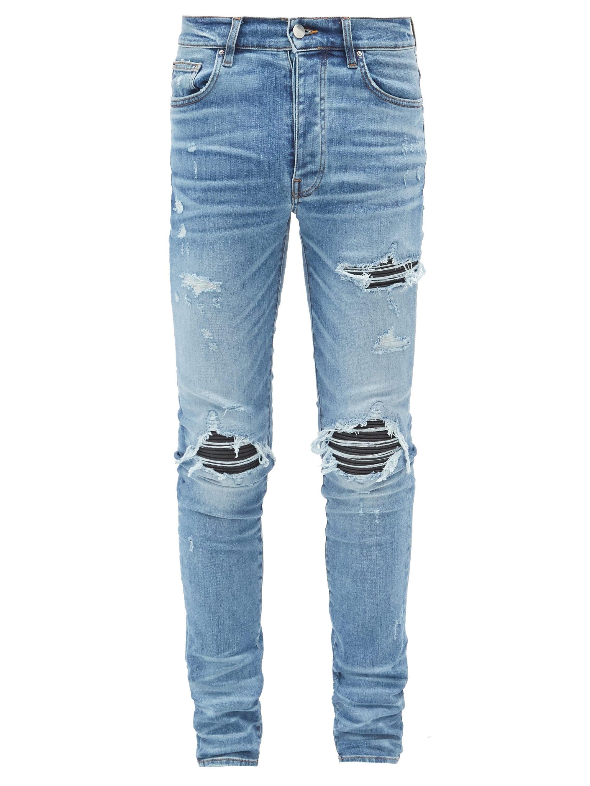 Amiri Mx1 Leather-panelled Distressed Skinny-fit Jeans in Blue for Men ...