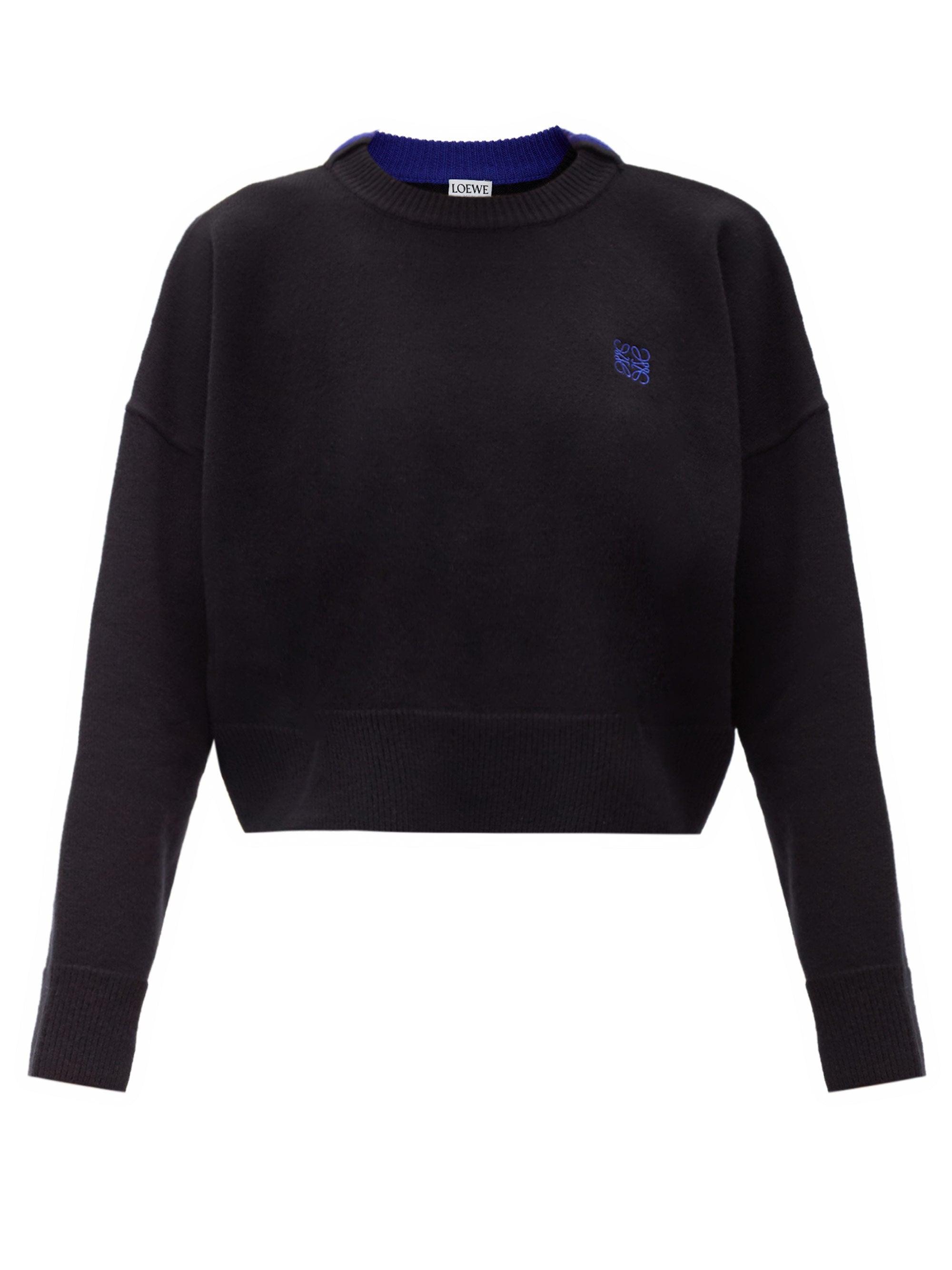 Loewe Cropped Anagram-embroidered Wool Sweater in Black - Lyst