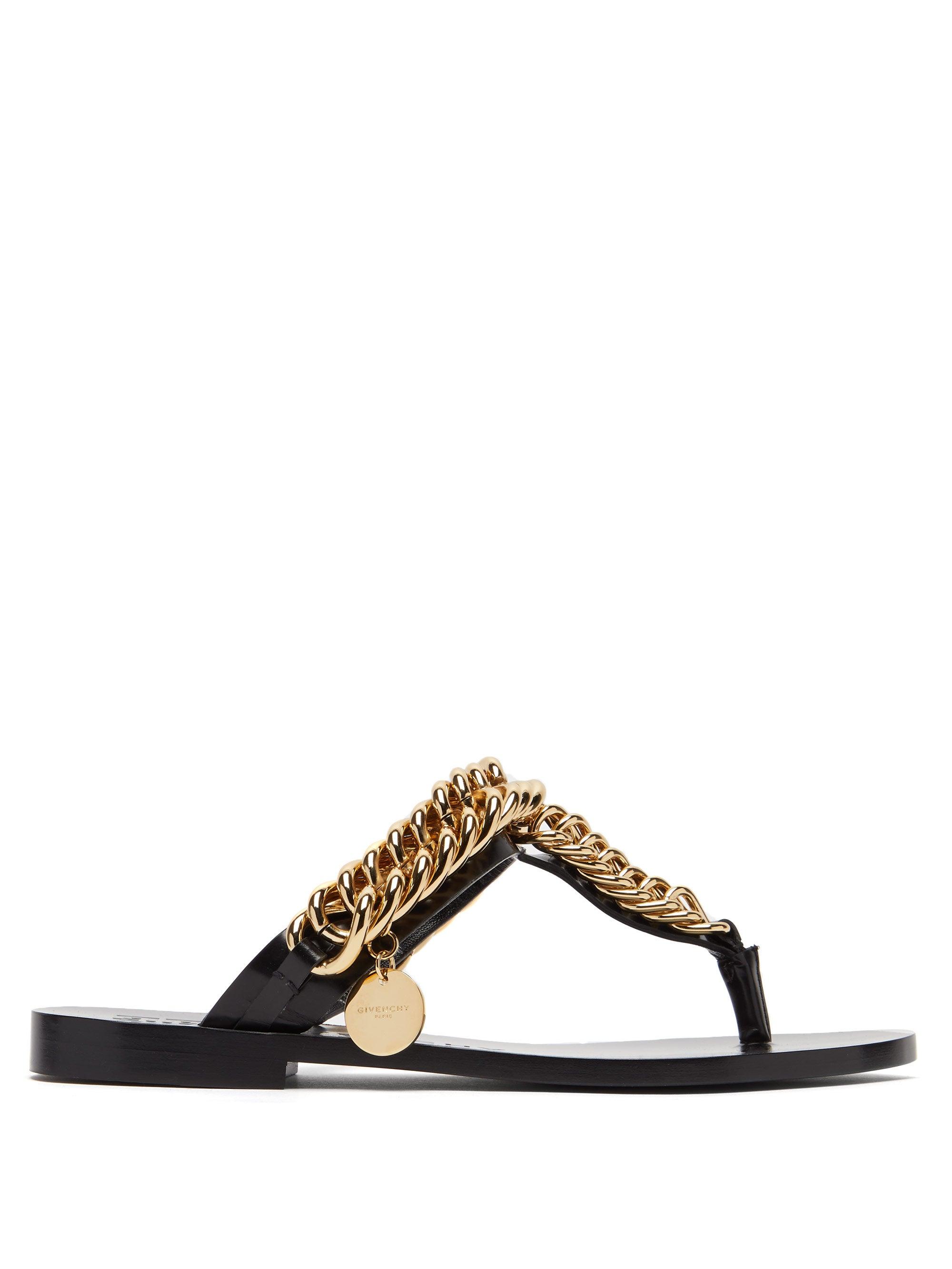 Givenchy Chain-embellished Leather Sandals in Black | Lyst