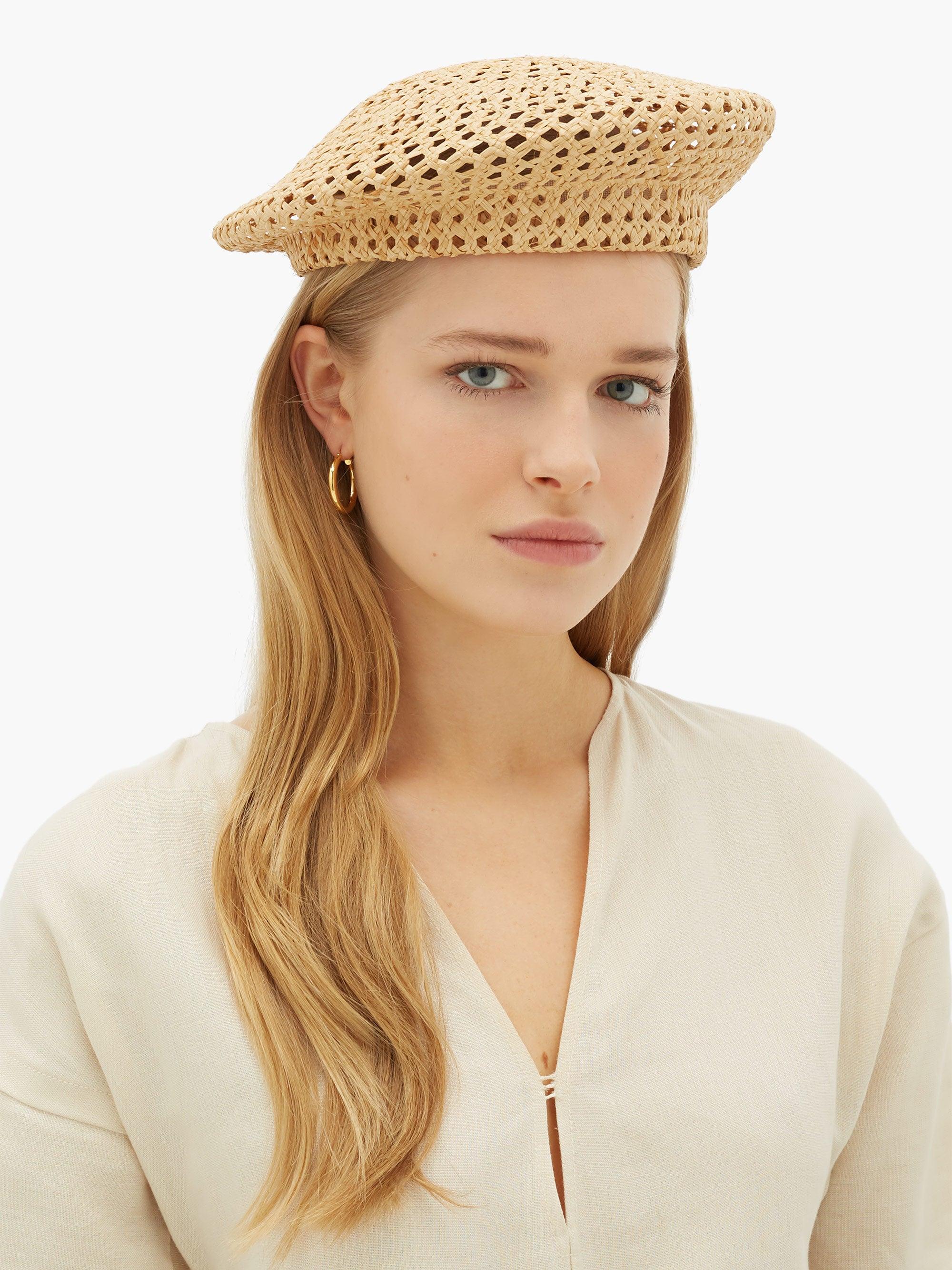 Oséree Canvas Macramé Straw Beret in 