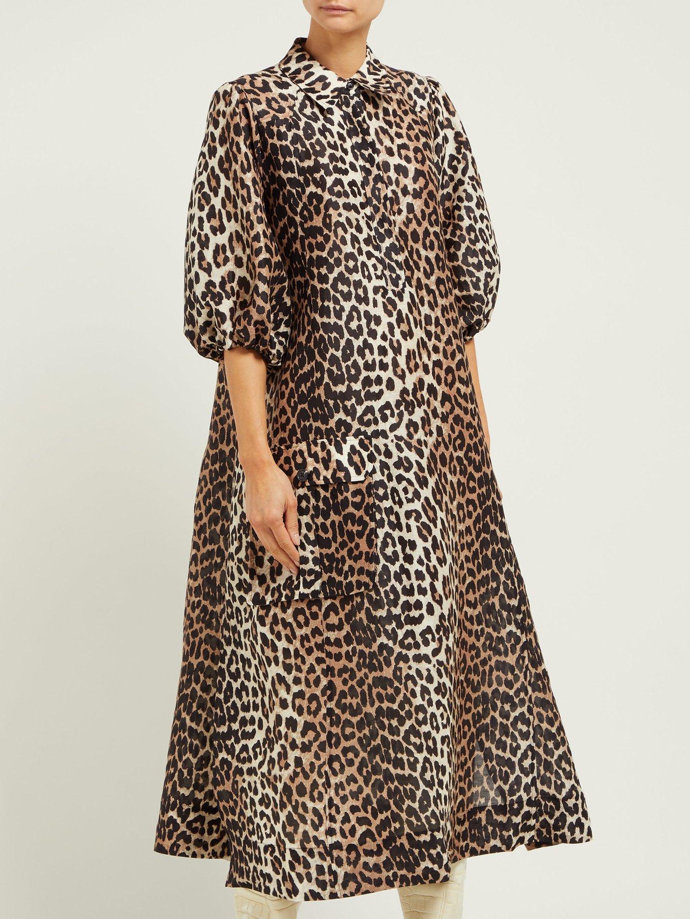 Ganni Cedar Leopard Linen & Silk Dress - Lyst