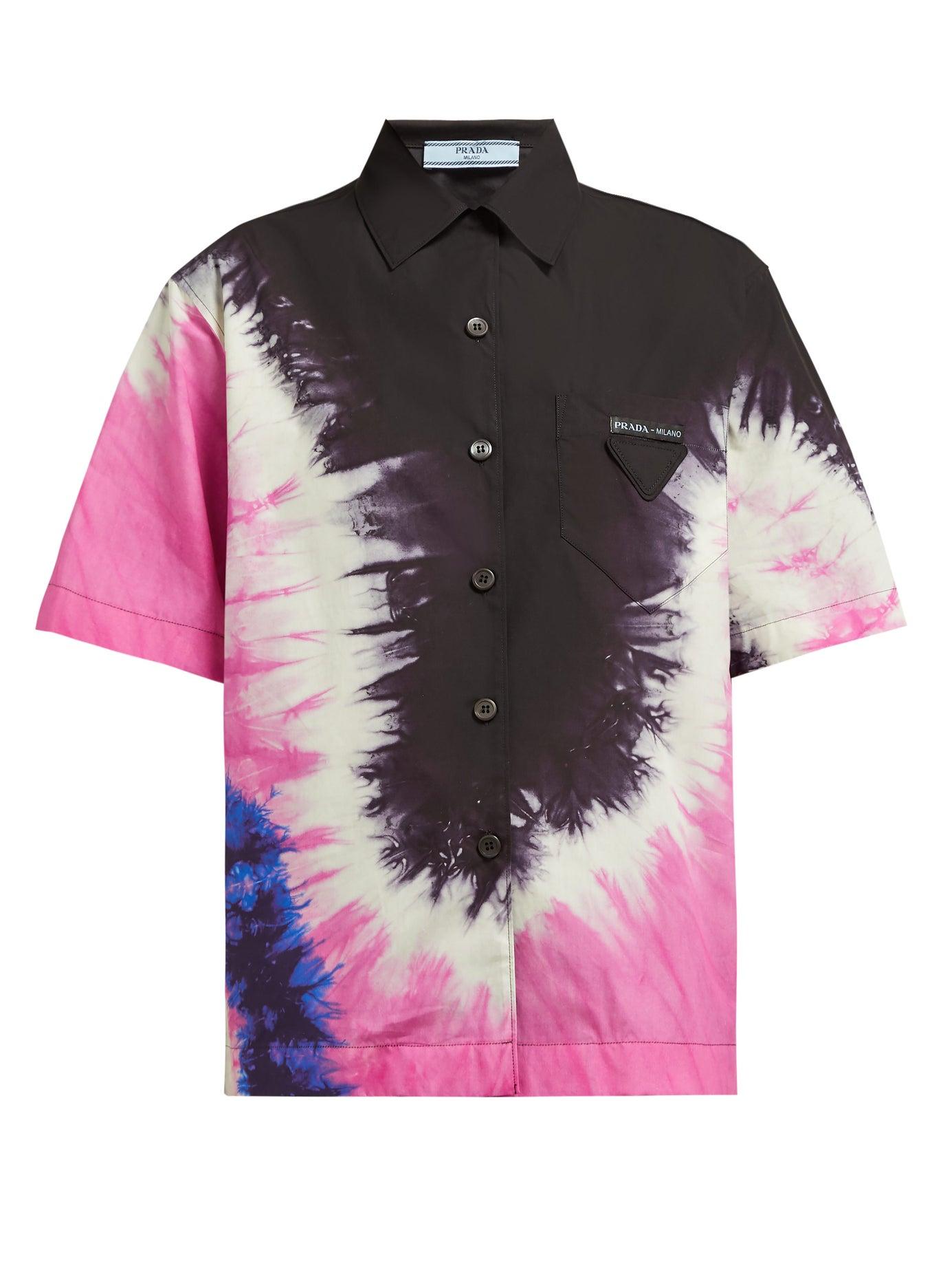 Prada Tie-dye Collared Cotton-poplin Shirt in Nero+Pink (Black) | Lyst