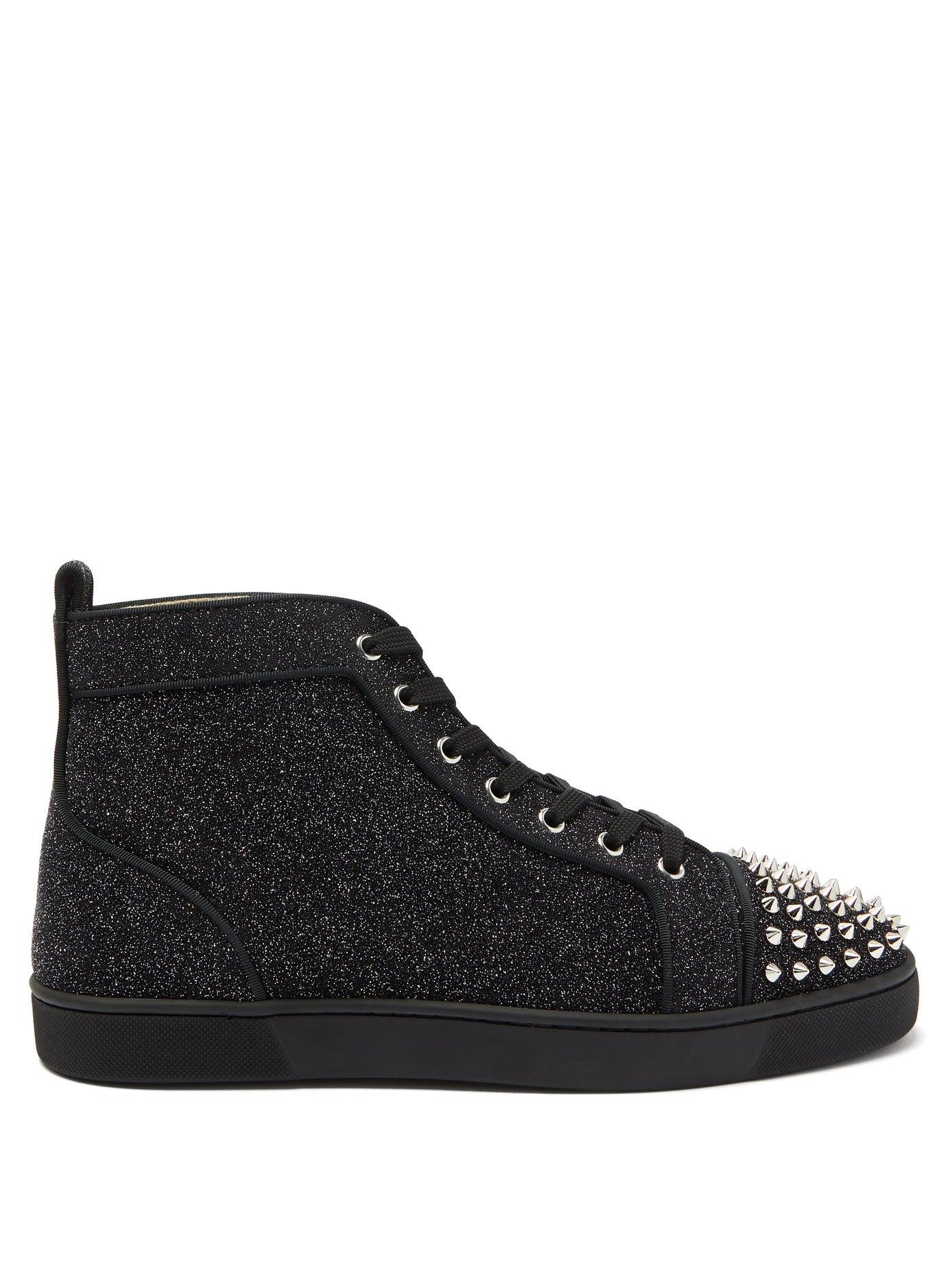 Christian Louboutin Lou Spikes Glitter High-top Trainers in Black Men | Lyst