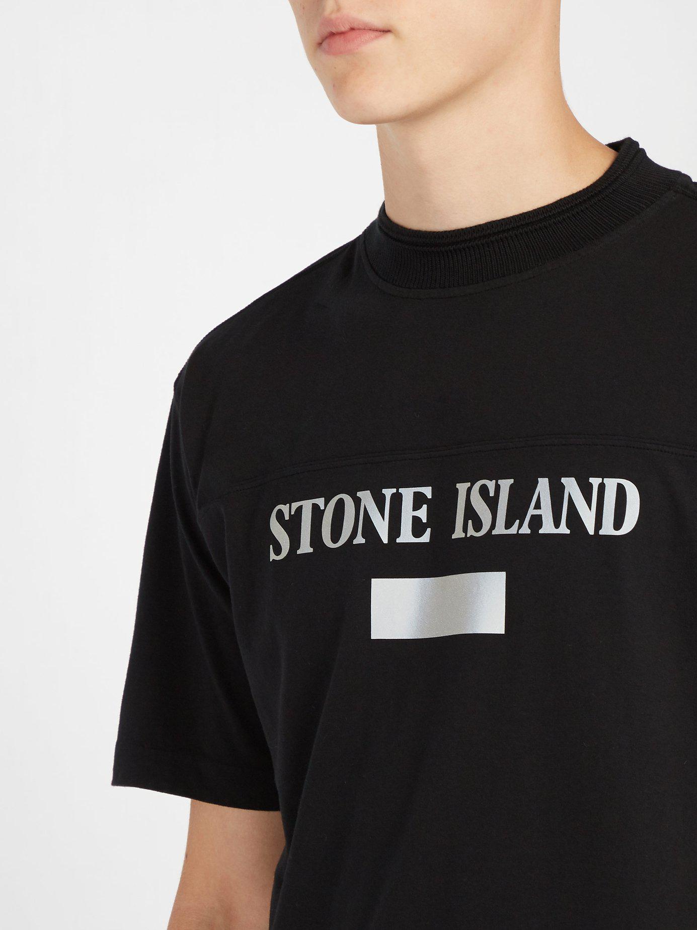 Stone Island Reflective-panel Cotton-jersey T-shirt in Nero (Black 