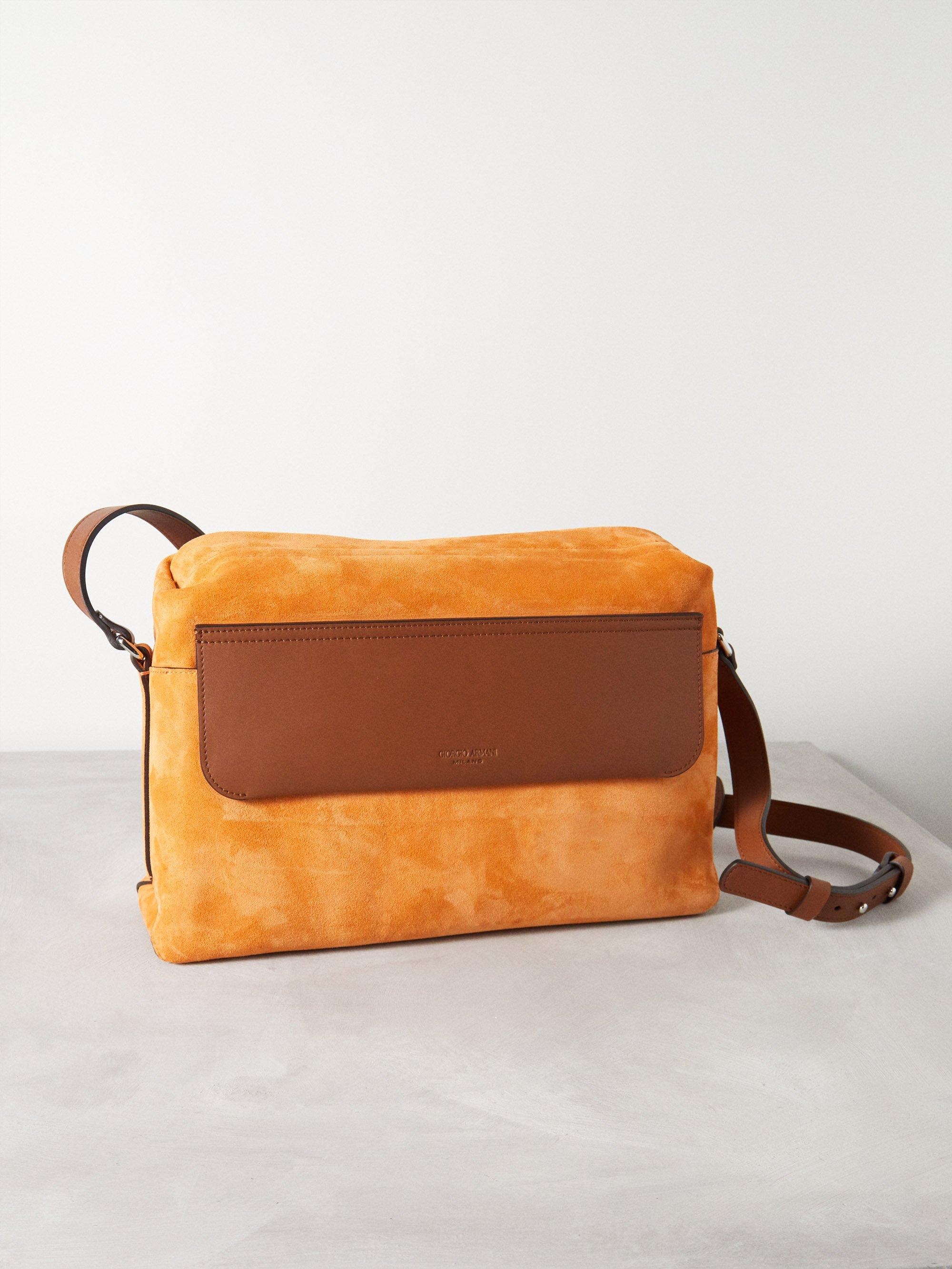 Giorgio Armani Suede Leather trim Cross body Bag in Orange for Men