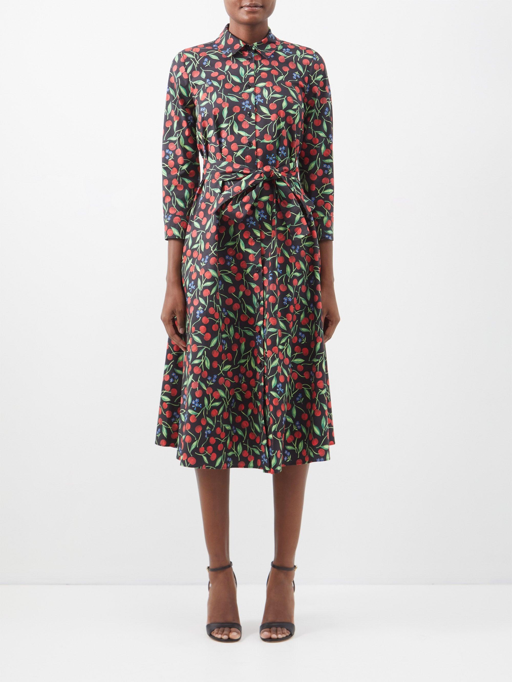 Carolina Herrera Cherry-print Cotton-blend Poplin Shirt Dress | Lyst