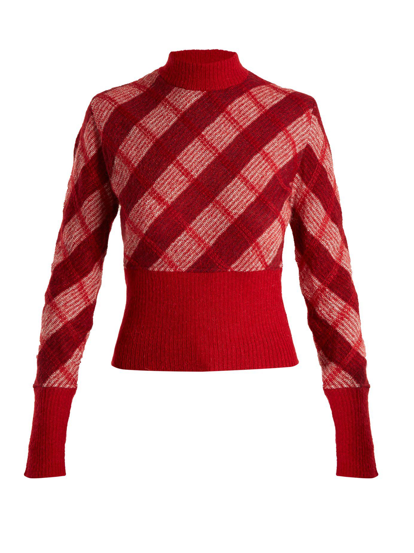 Miu Miu Checked Mohair-blend Sweater in Bordeaux (Red) - Lyst