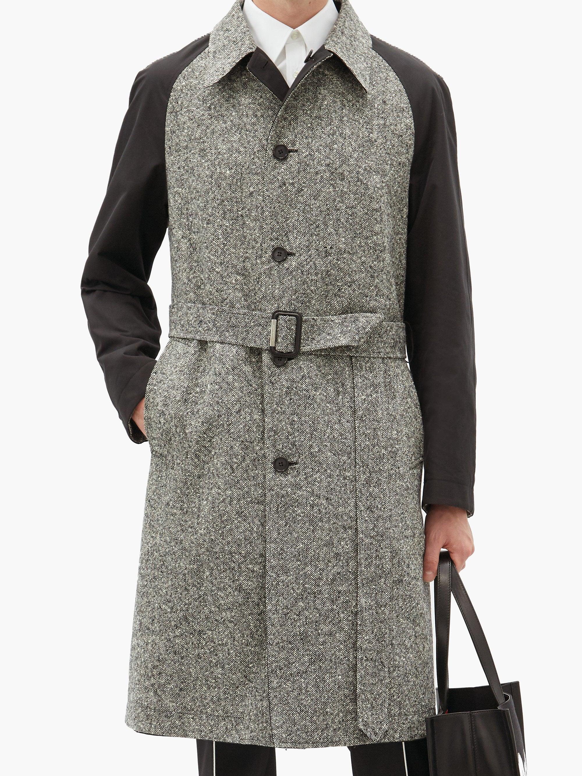 Alexander McQueen Contrast-sleeves Wool-tweed Trench Coat for Men - Lyst
