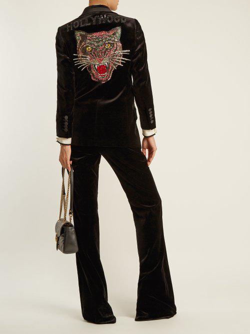 Gucci Single-breasted Tiger-embroidered Velvet Jacket in Black | Lyst