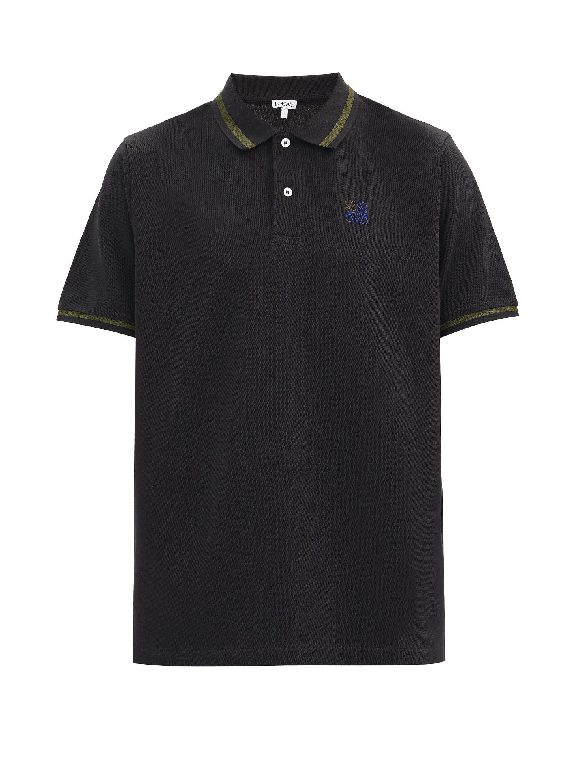 Loewe Anagram-embroidered Cotton Polo Shirt in Black for Men - Lyst
