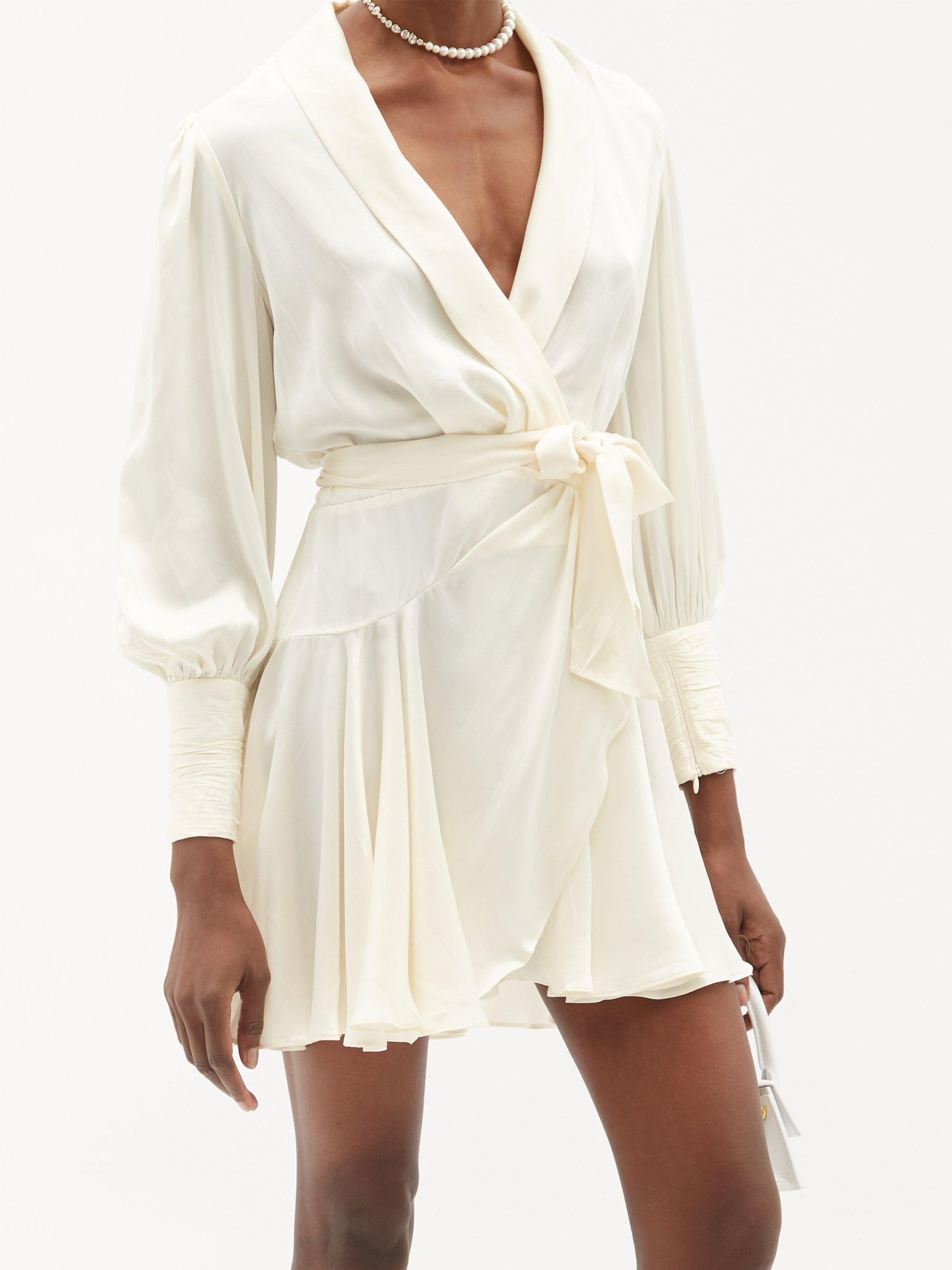 Zimmermann Postcard Silk-satin Mini Wrap Dress in White | Lyst
