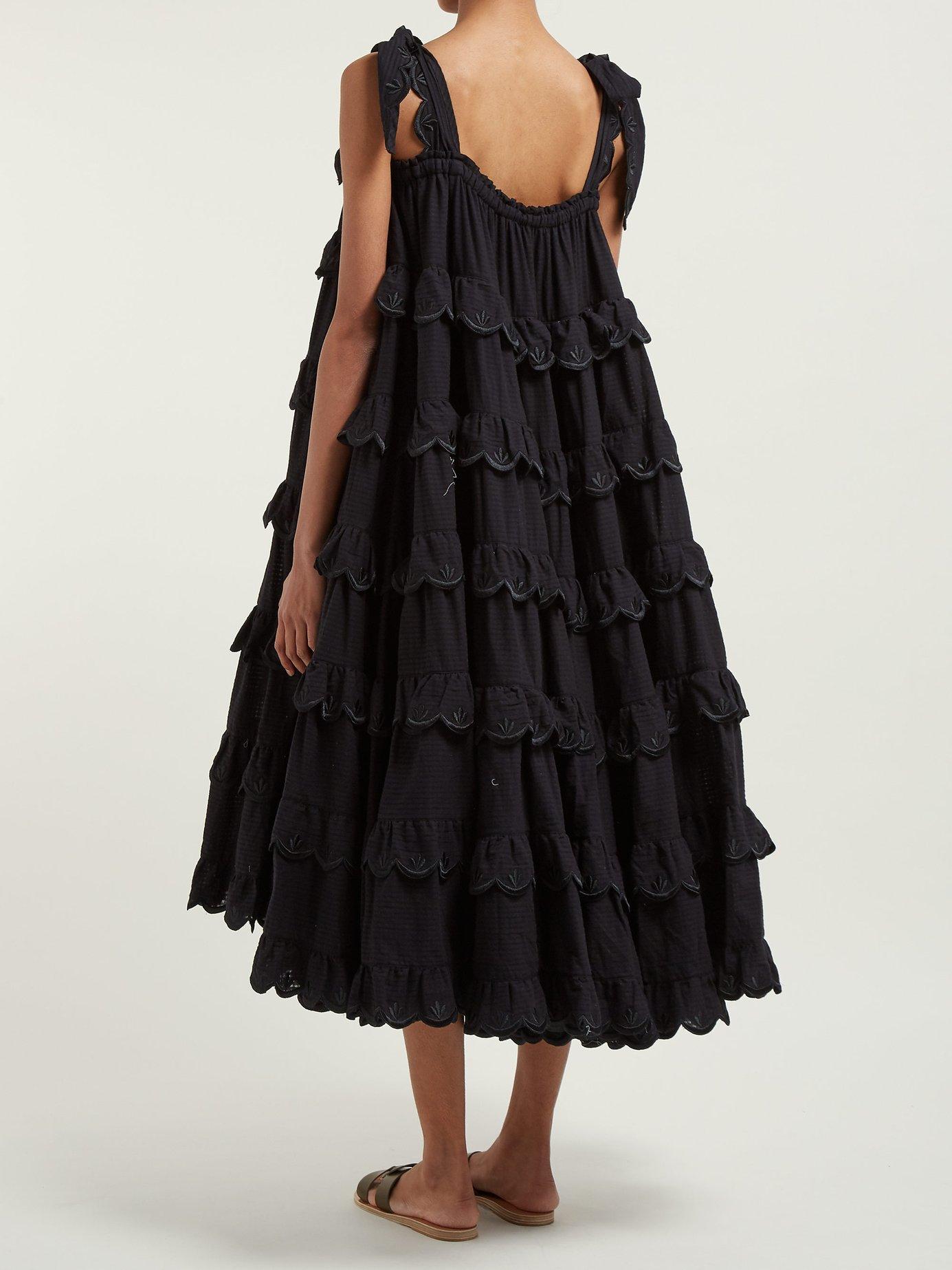 Innika Choo Iva Biigdres Tiered Cotton Midi Dress in Black - Lyst