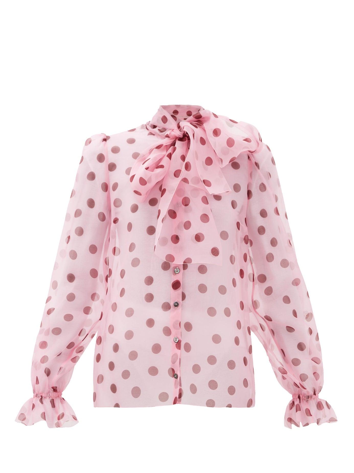Dolce & Gabbana Silk Polka Dot-print Pussy-bow Organza Blouse in Pink ...