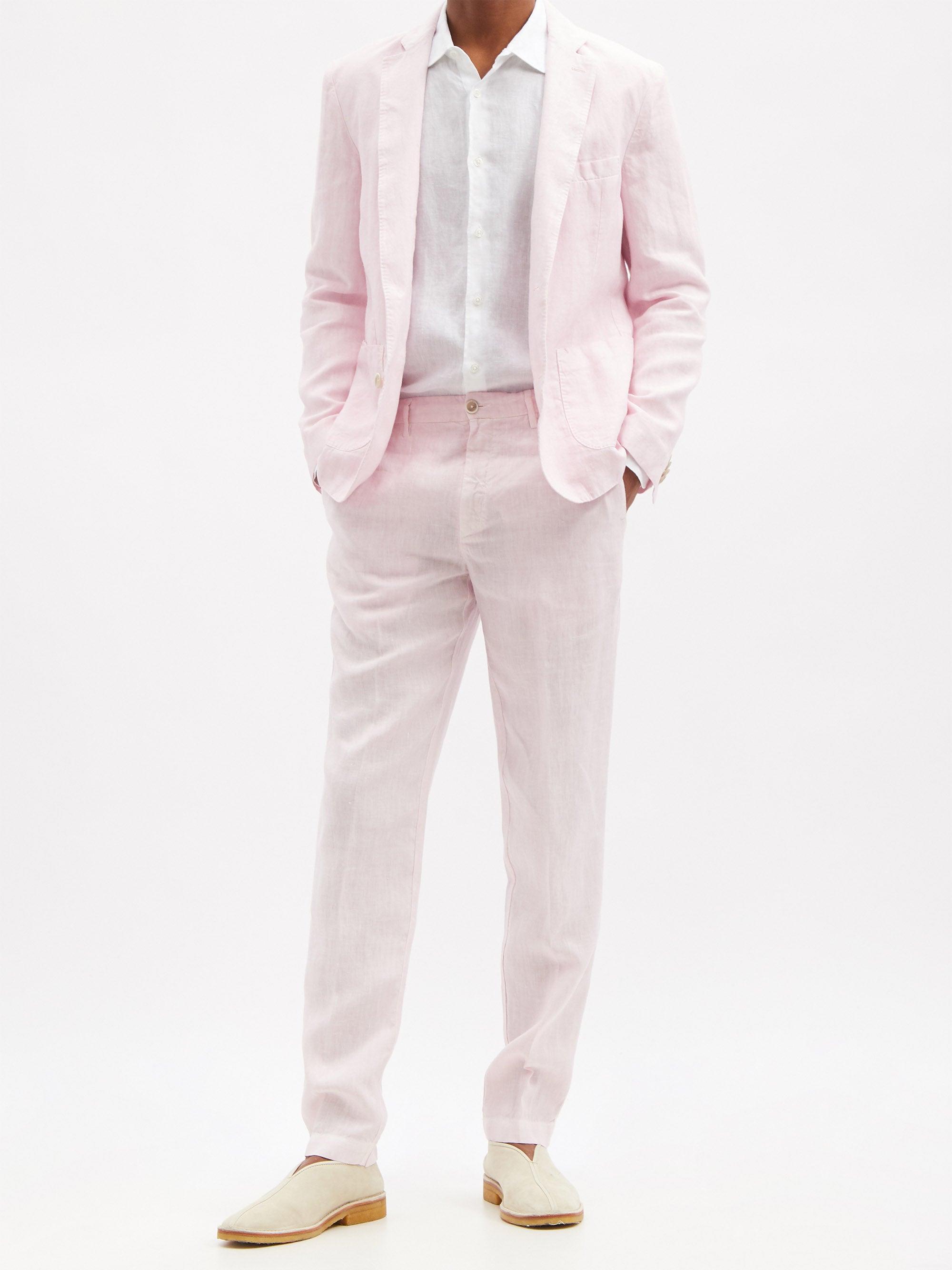 120% Lino Slim-leg Linen-calico Suit Trousers in Pink for Men | Lyst