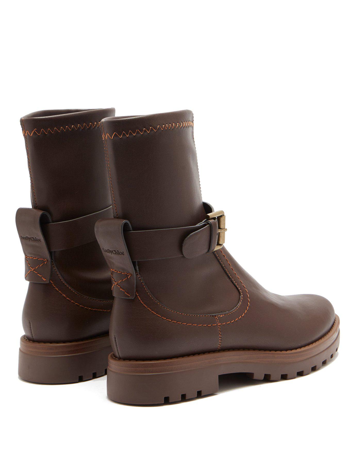 See By Chloé Trek Buckled Leather Ankle Boots in Brown - Lyst