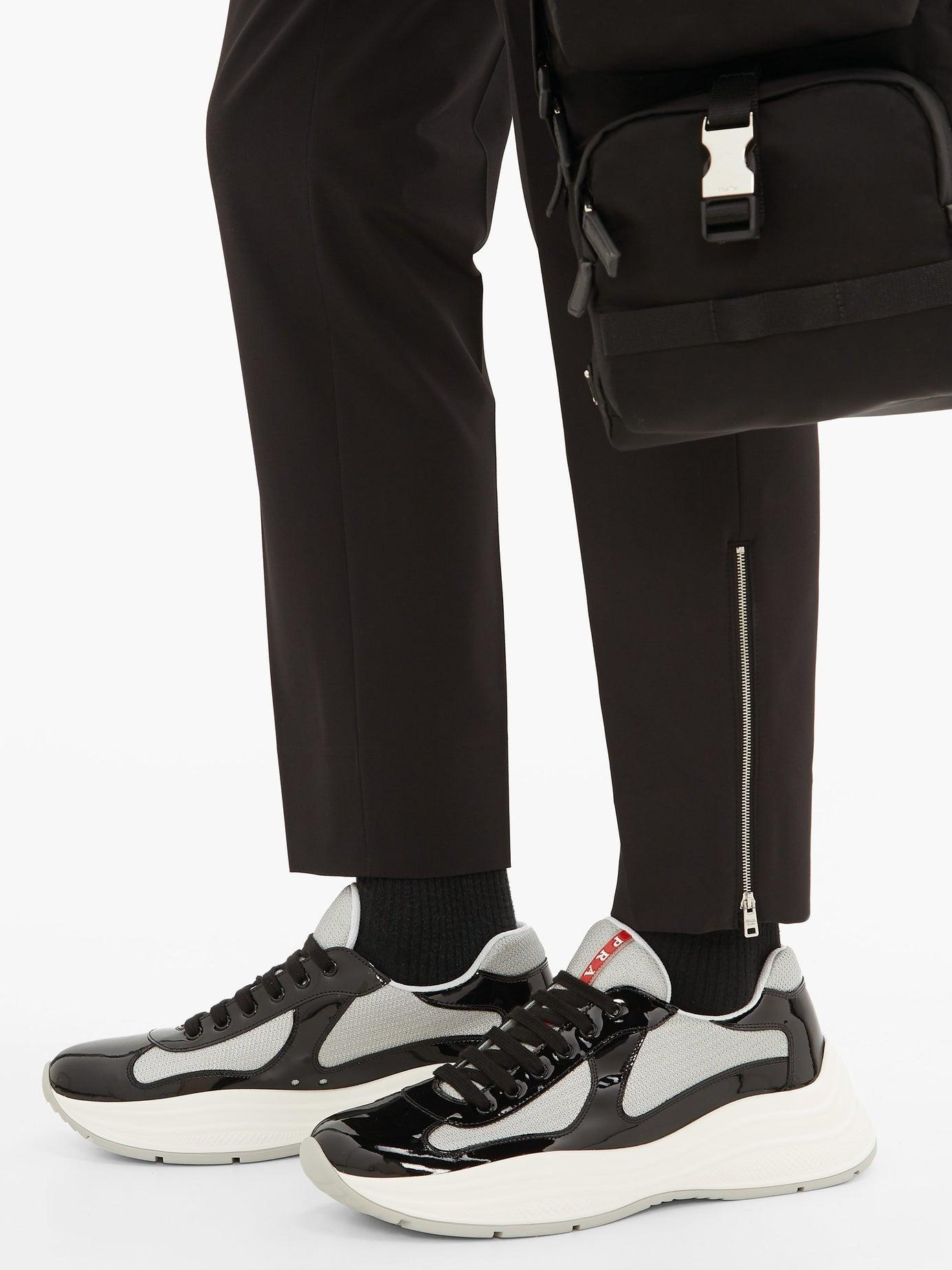 new america's cup patent leather and technical fabric sneakers