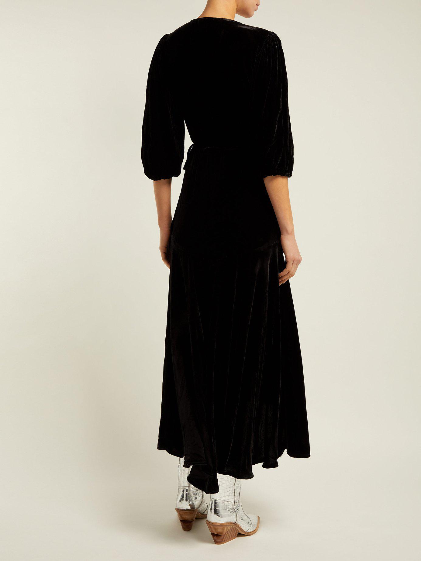 Ganni Aldine Velvet Wrap Dress in Black ...