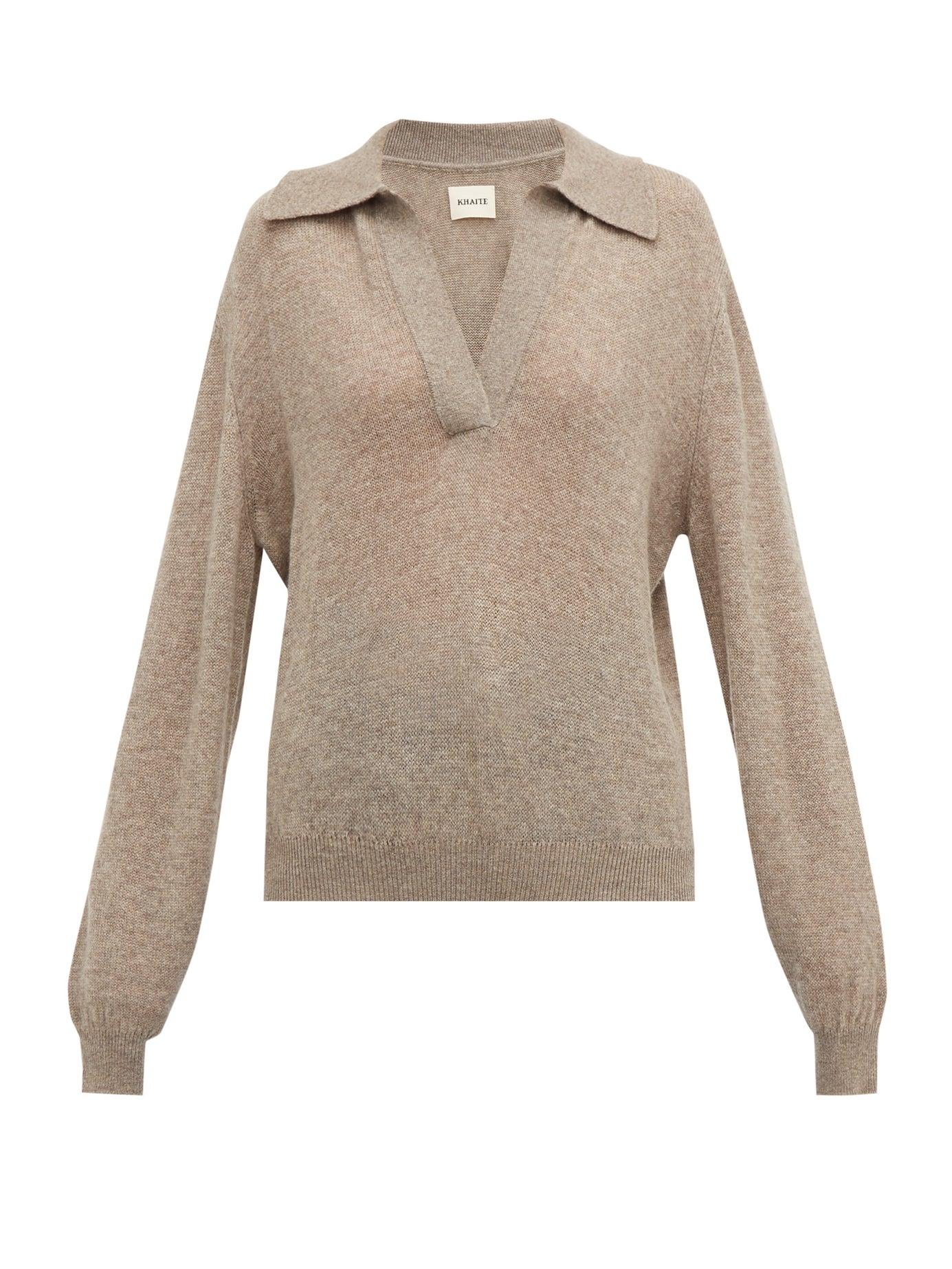 Khaite Jo Collared Cashmere Blend Sweater in Natural - Lyst