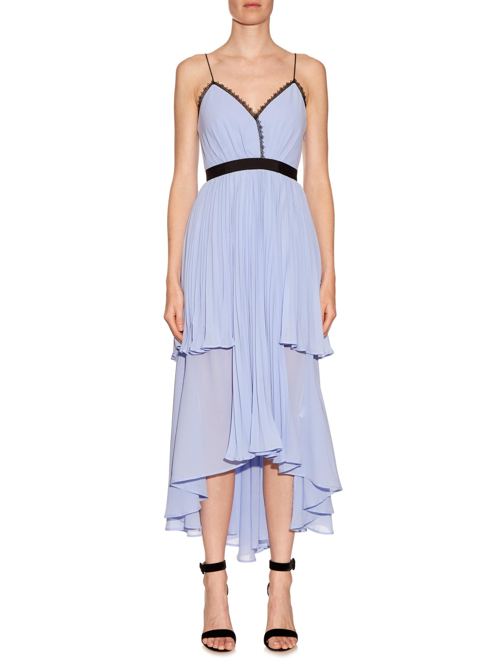 Self-Portrait Bella Lace-Trimmed Flounced Chiffon Dress in Blue - Lyst