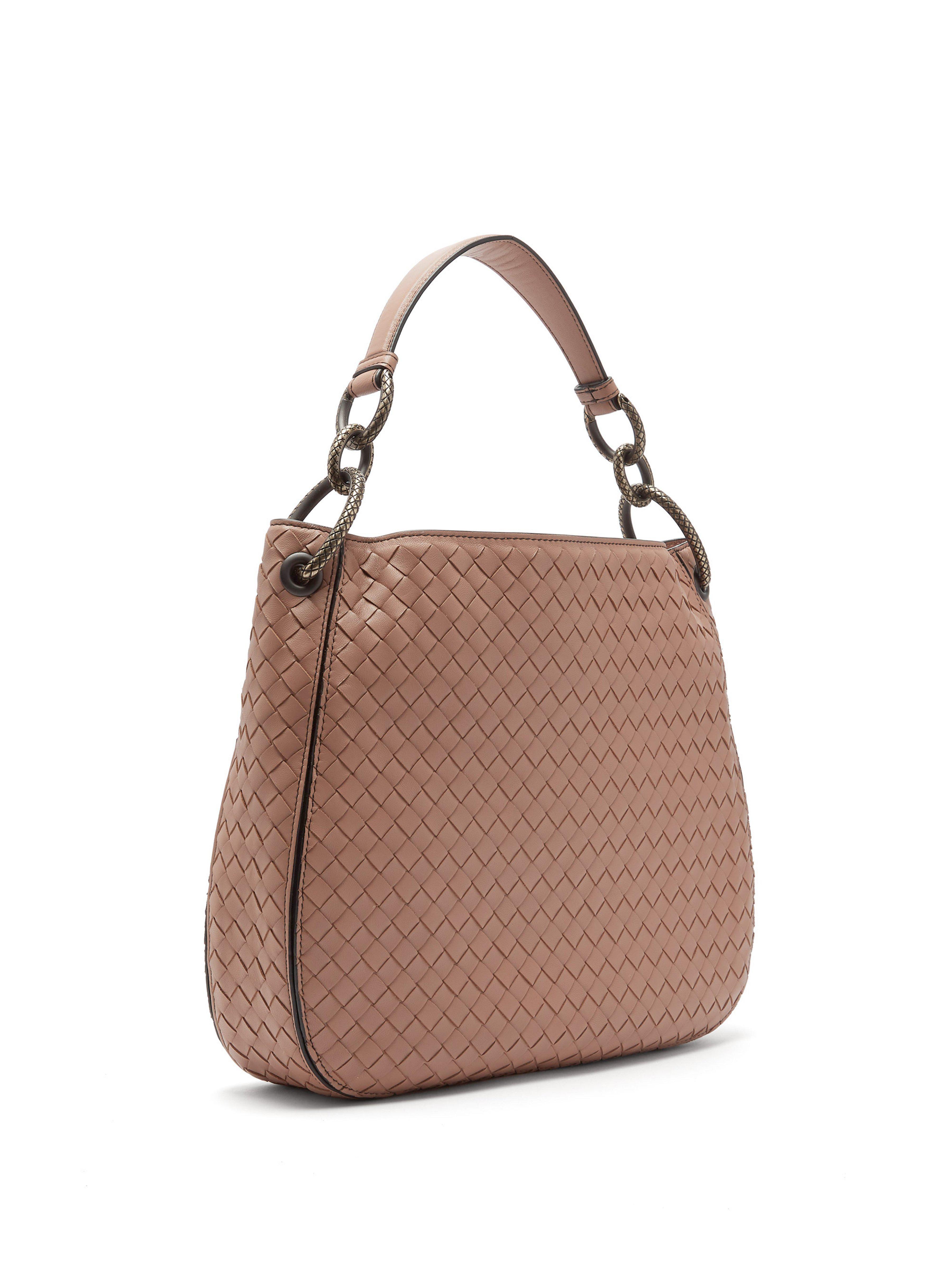 Bottega Loop Small Intrecciato Leather Shoulder Bag in Nude