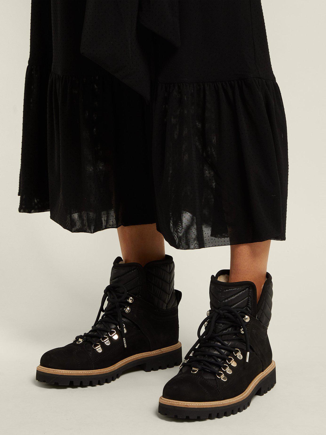 Ganni Leather Quilted Lace Up Boots in Black - Save 60% - Lyst