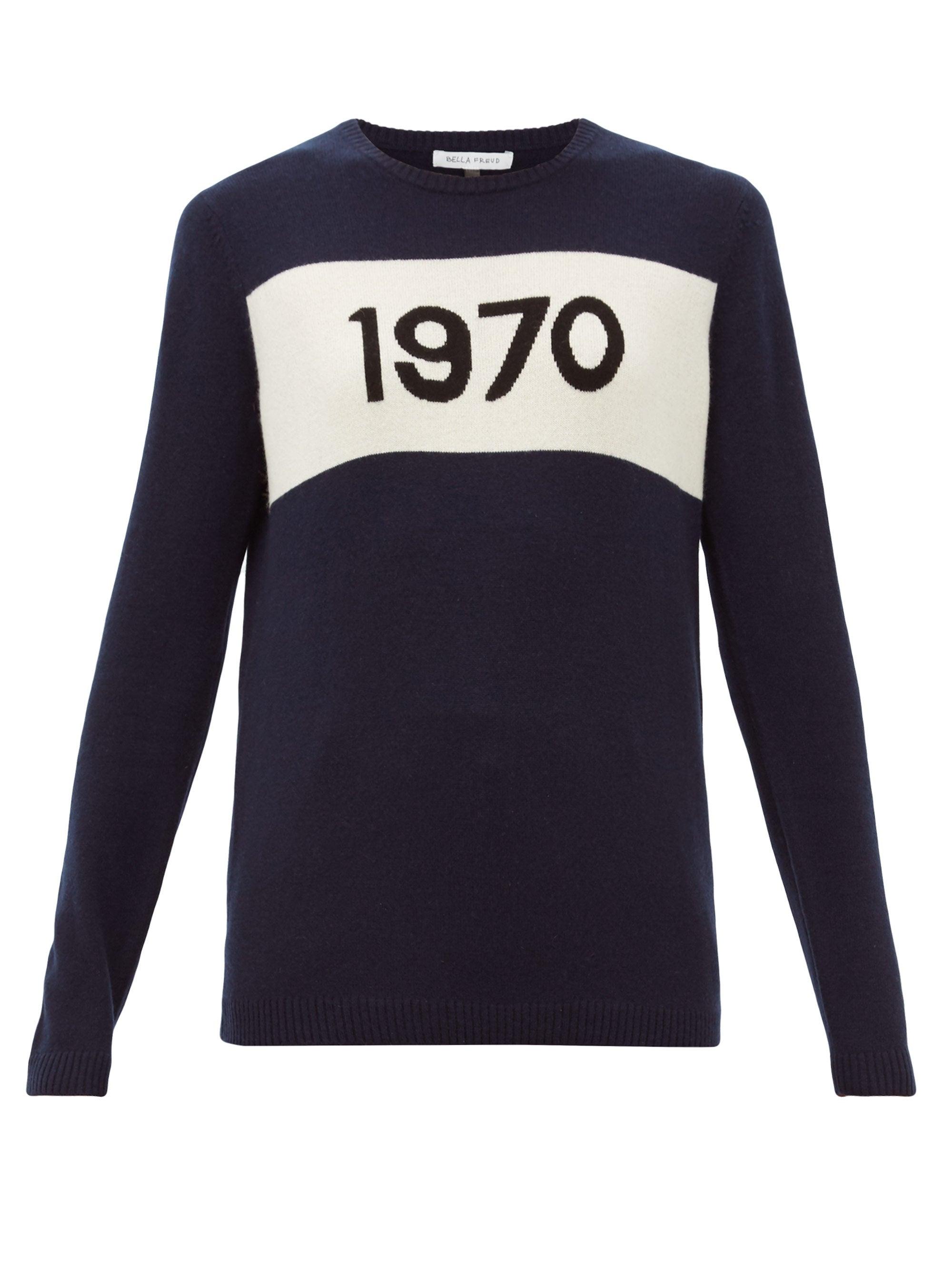 Bella Freud 1970-intarsia Cashmere Sweater in Navy (Blue) - Lyst
