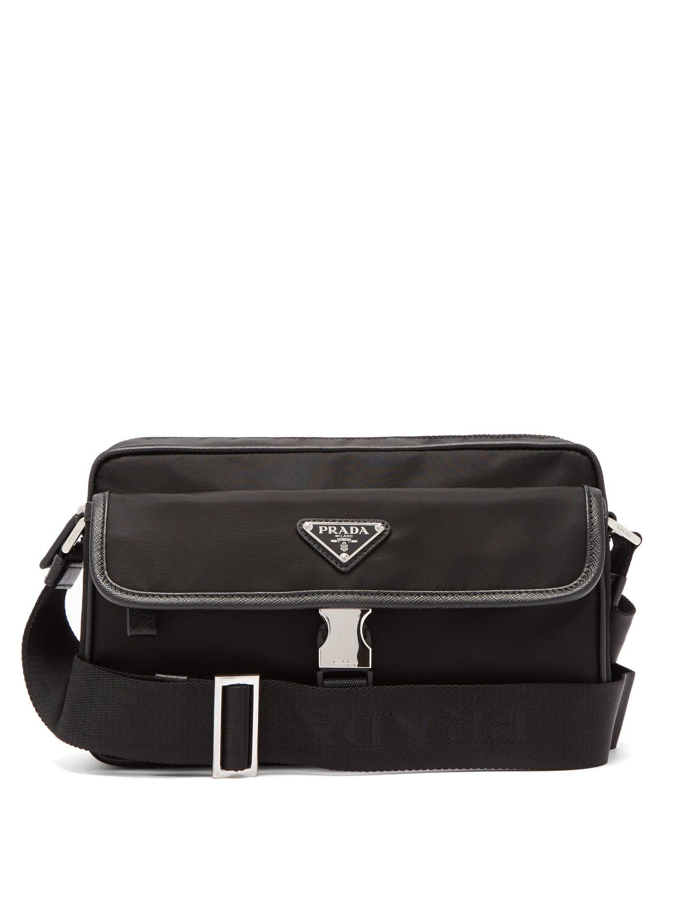 Prada Synthetic Leather Trimmed Nylon Cross Body Bag in Black for Men