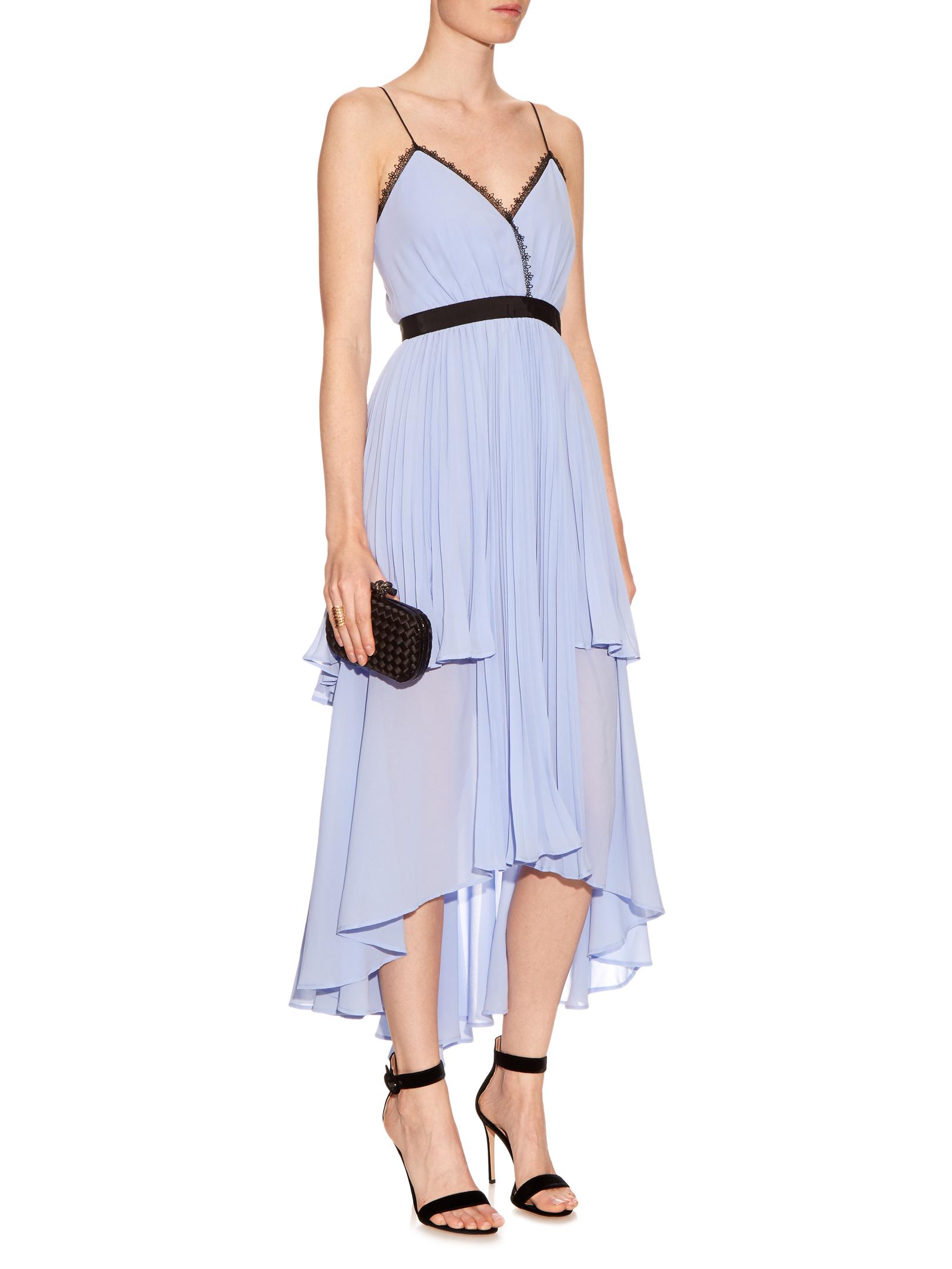 Self-Portrait Bella Lace-Trimmed Flounced Chiffon Dress in Blue - Lyst