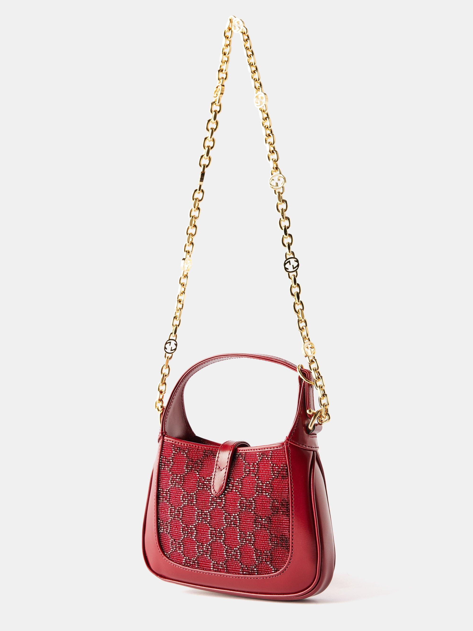 Gucci Jackie 1961 Small Beaded Leather Shoulder Bag in Red