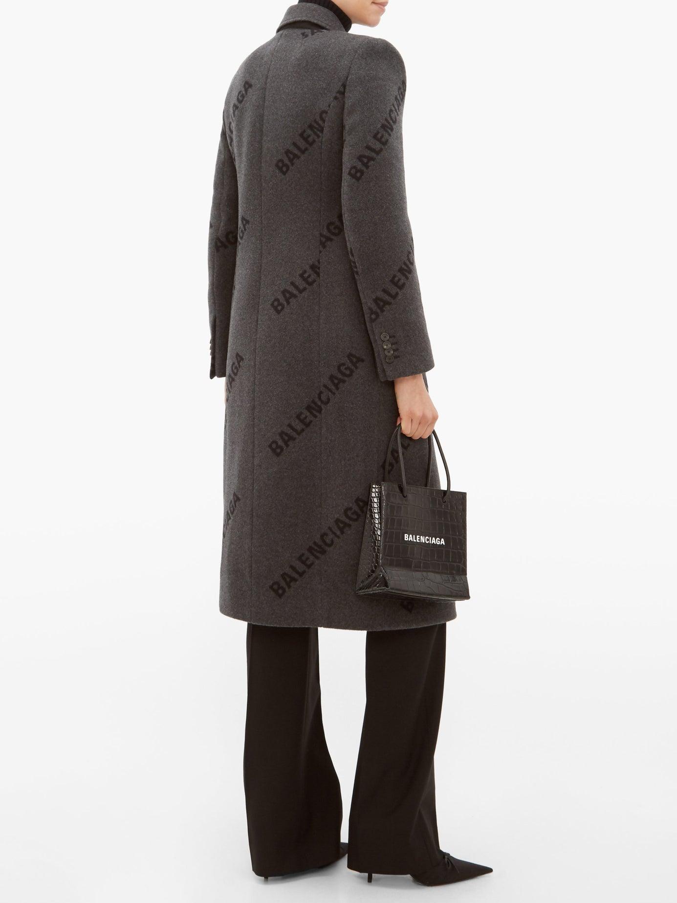 Balenciaga Hourglass Logo-print Cashmere Coat in Dark Grey (Gray) | Lyst