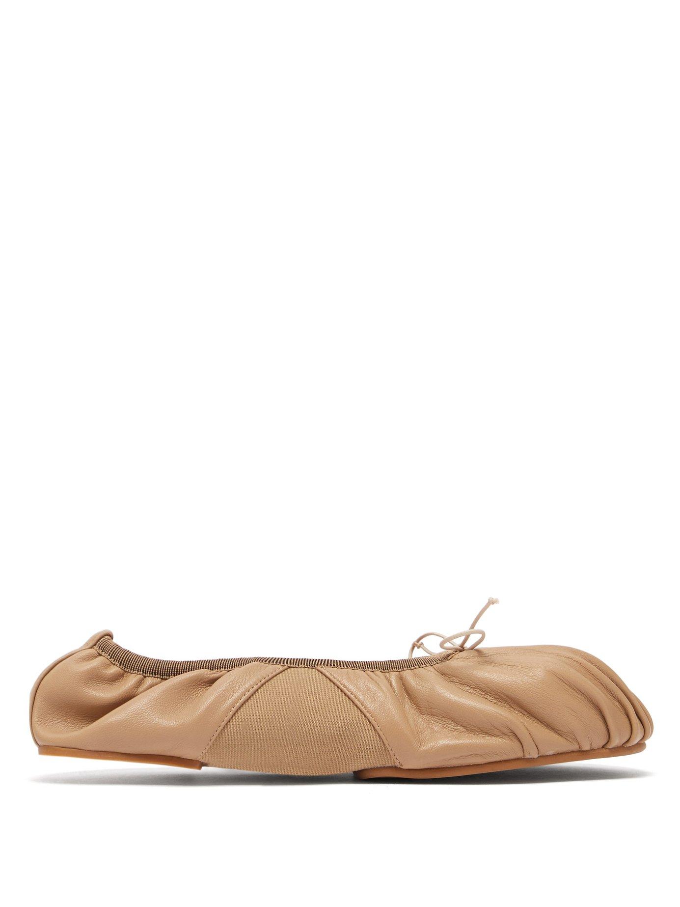 Acne Studios Ruched Leather Ballet Flats in Natural | Lyst