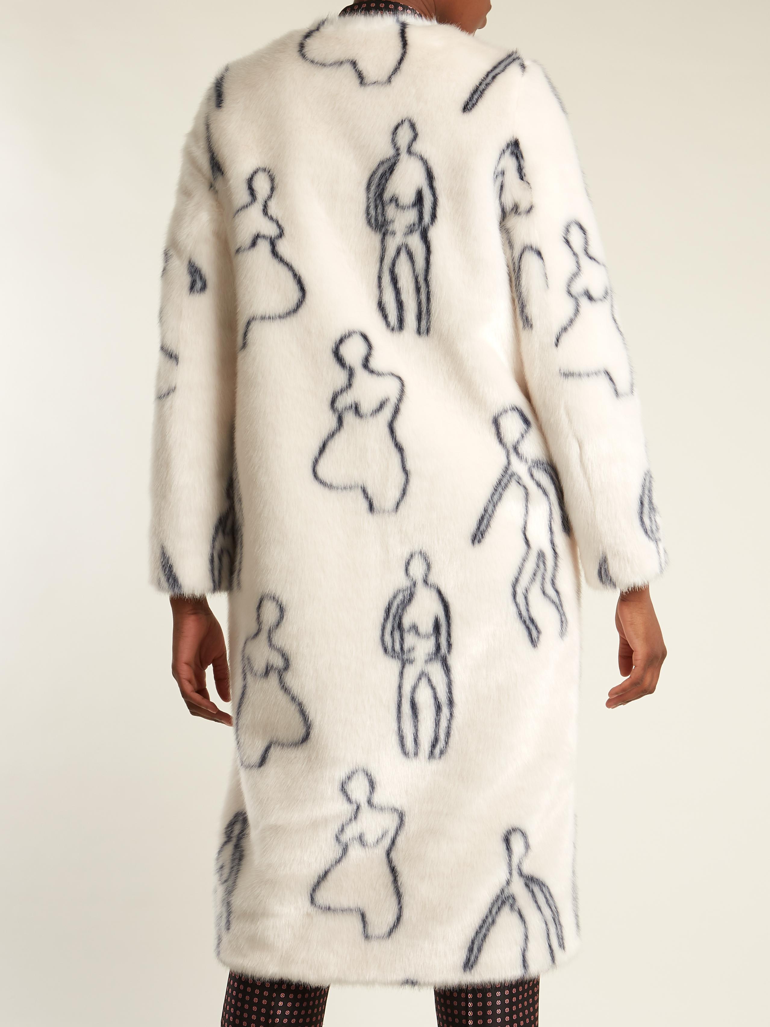 Shrimps Callum Nude Doodles-print Faux-fur Coat in Cream Navy (Natural) -  Lyst