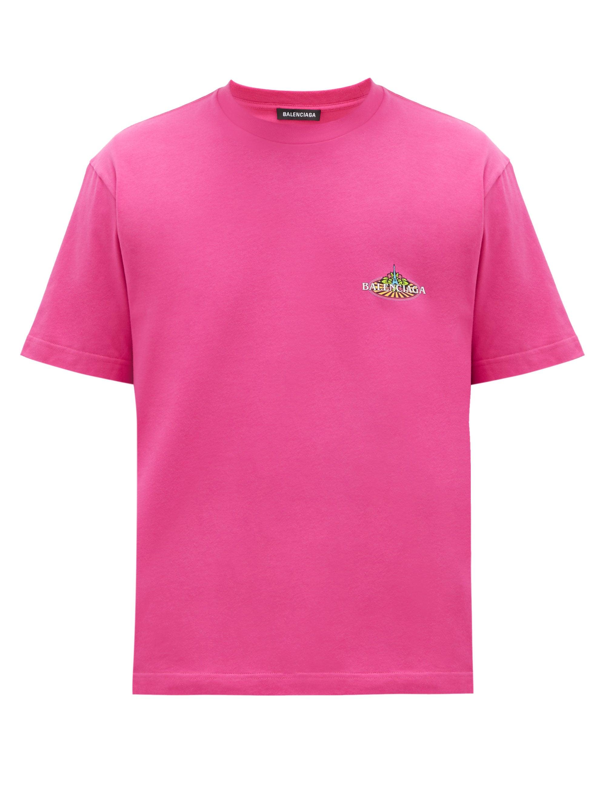 Balenciaga Bonjour-print Cotton T-shirt in Pink for Men - Lyst