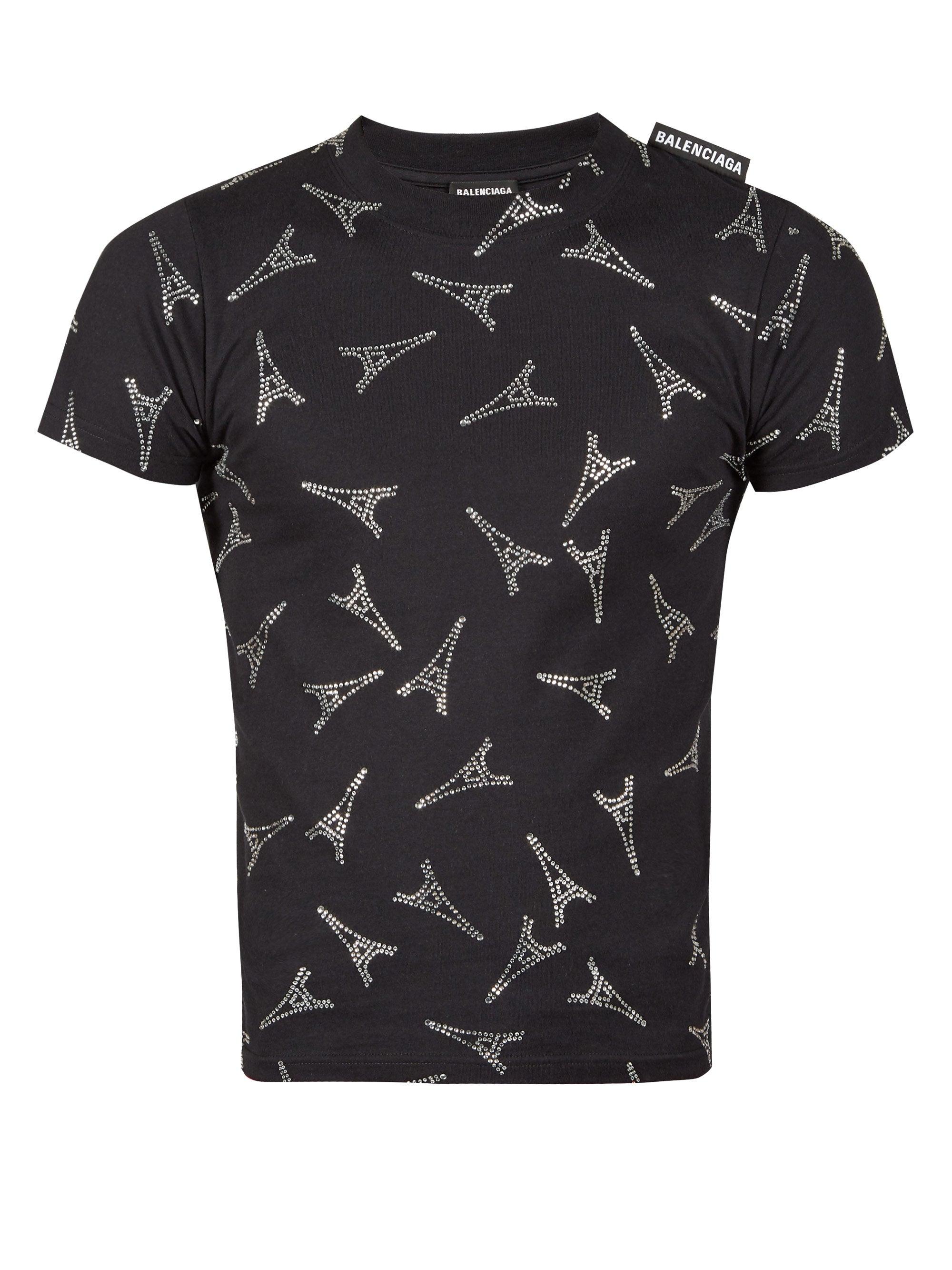 Balenciaga Eiffel Tower Crystal-embellished T-shirt in Black for Men | Lyst