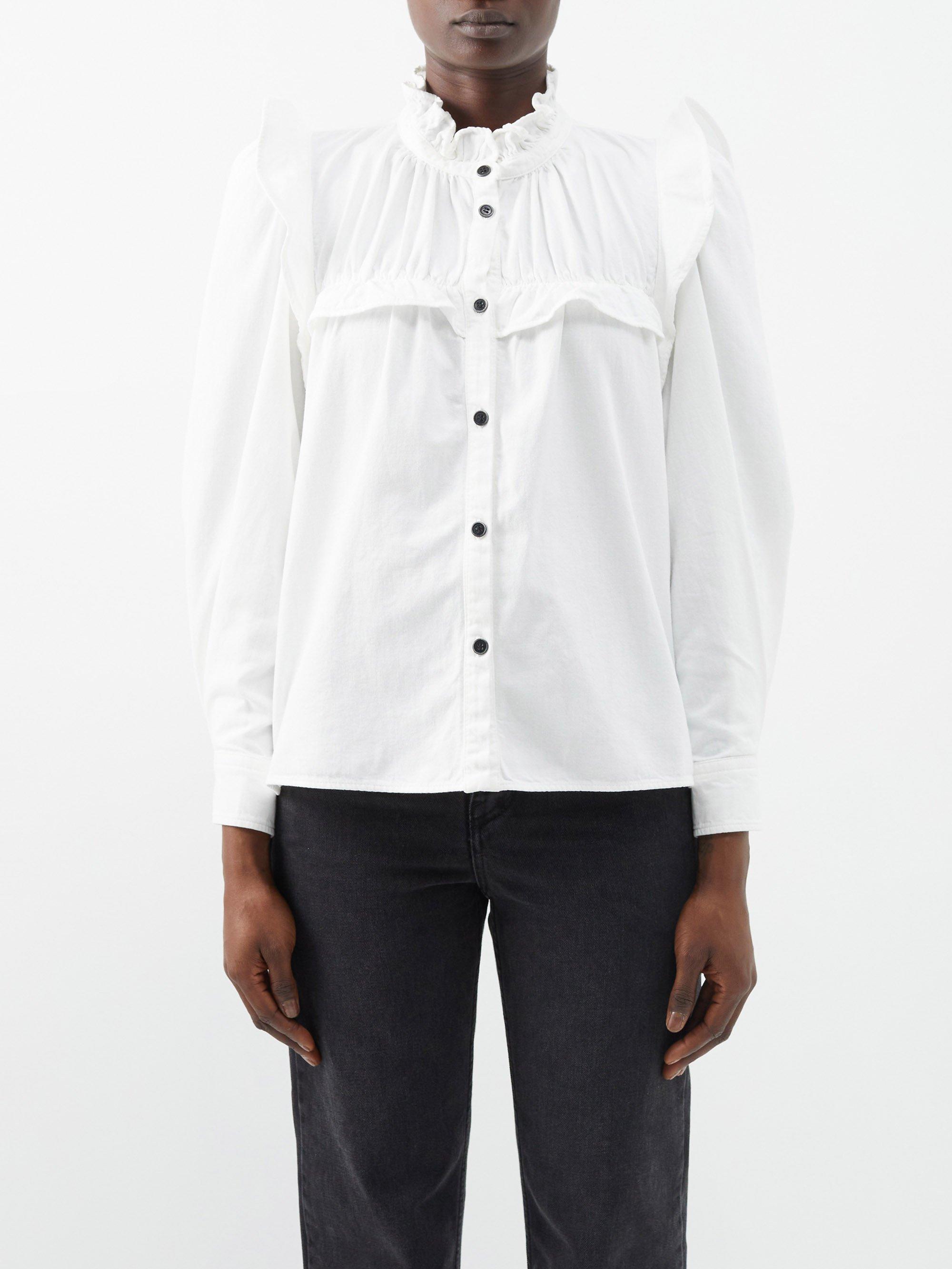 Étoile Isabel Marant Idety Ruffled Chambray-cotton Blouse in White | Lyst