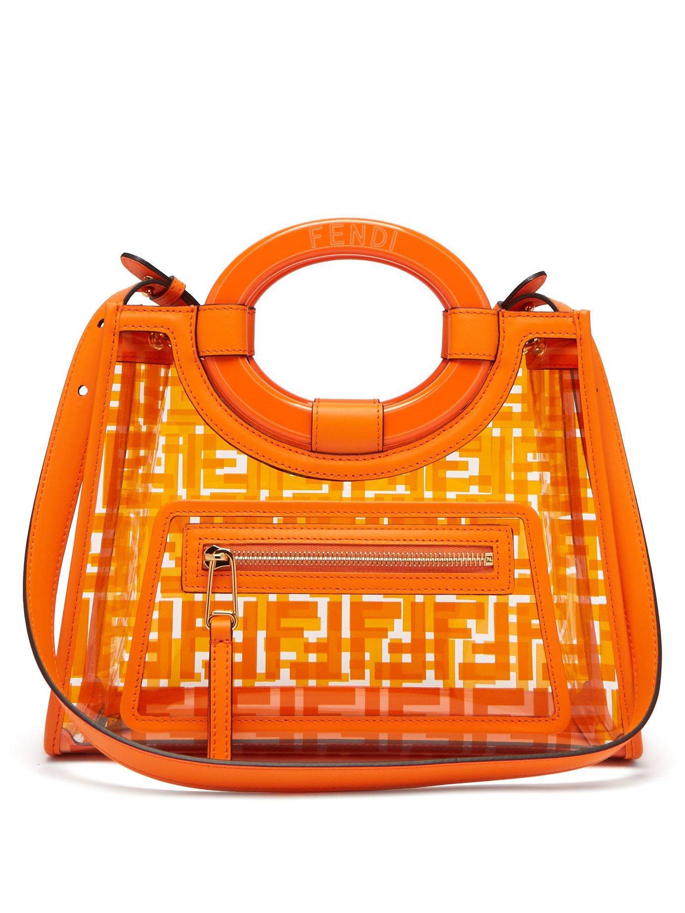 Fendi Runaway Logo Print Leather & Pvc Bag in Orange | Lyst