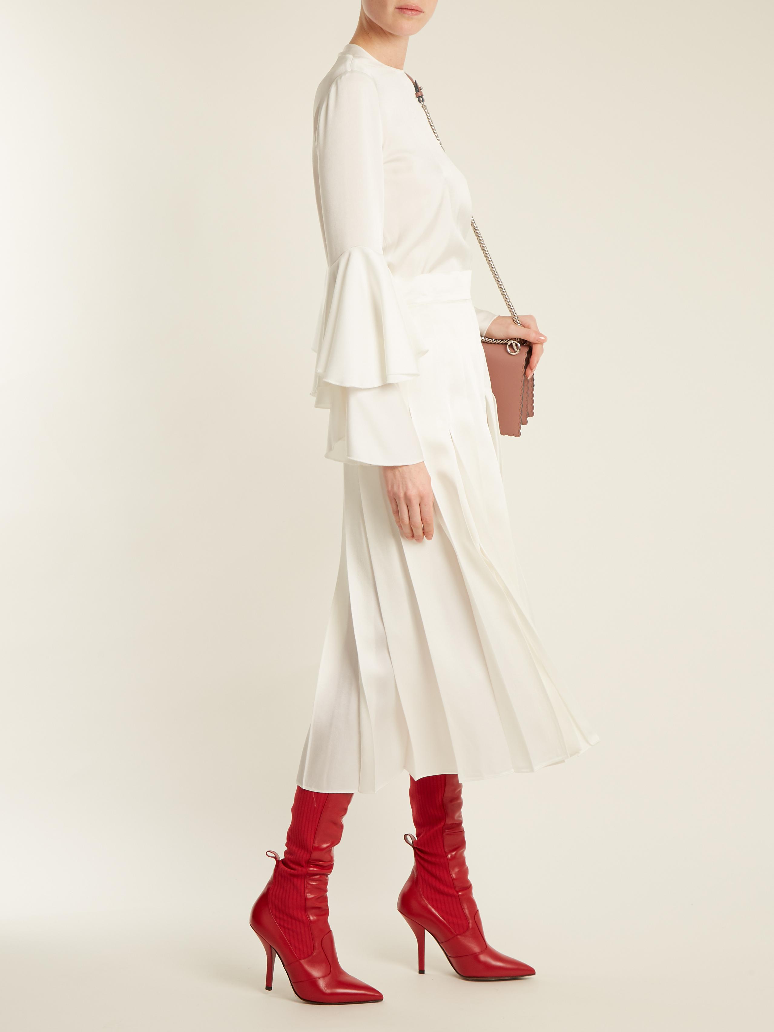 Fendi 105mm Leather & Knit Over The Knee Boots in Red | Lyst