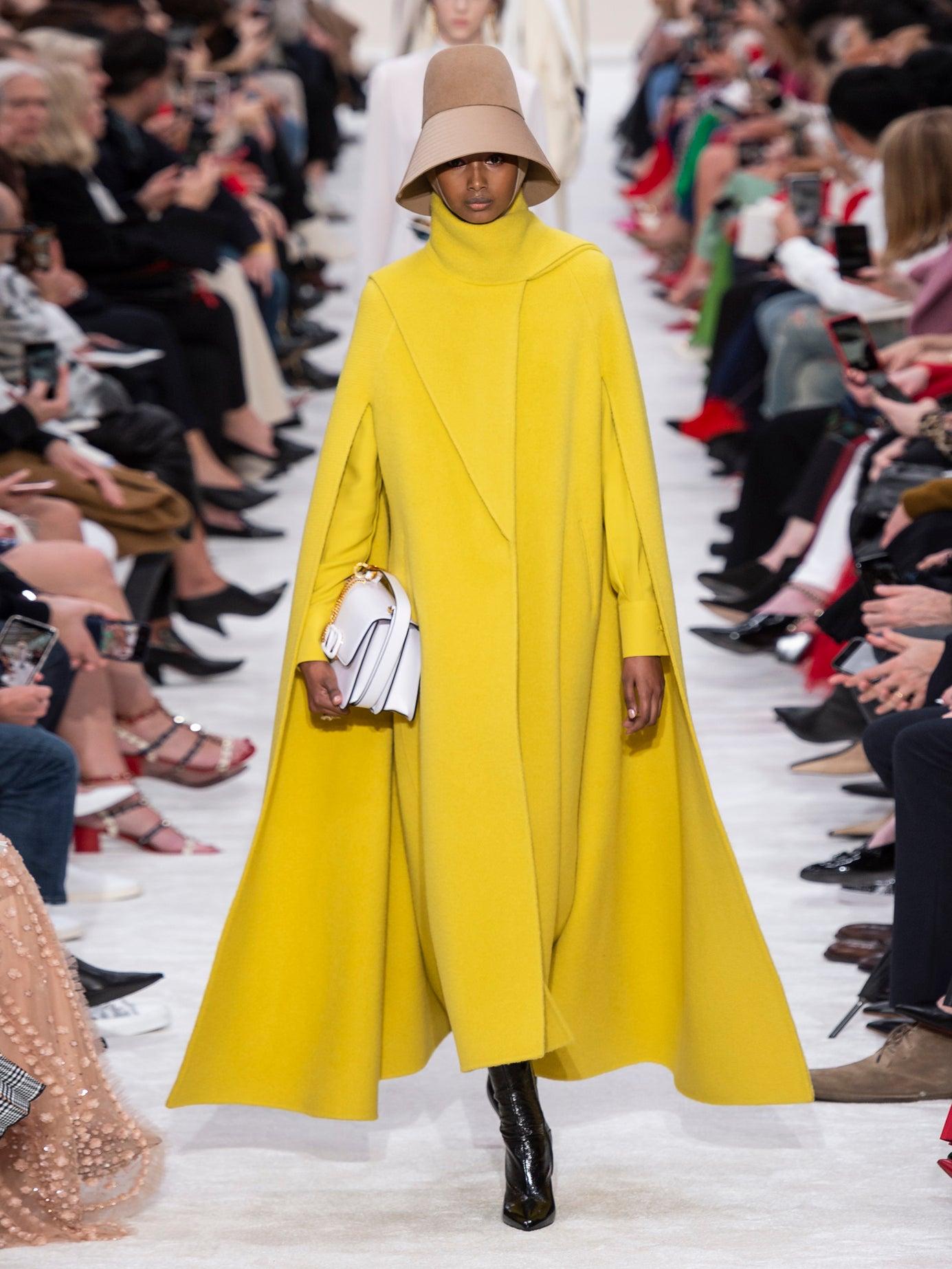Valentino Draped-panel Wool-blend Cape Coat in Yellow | Lyst