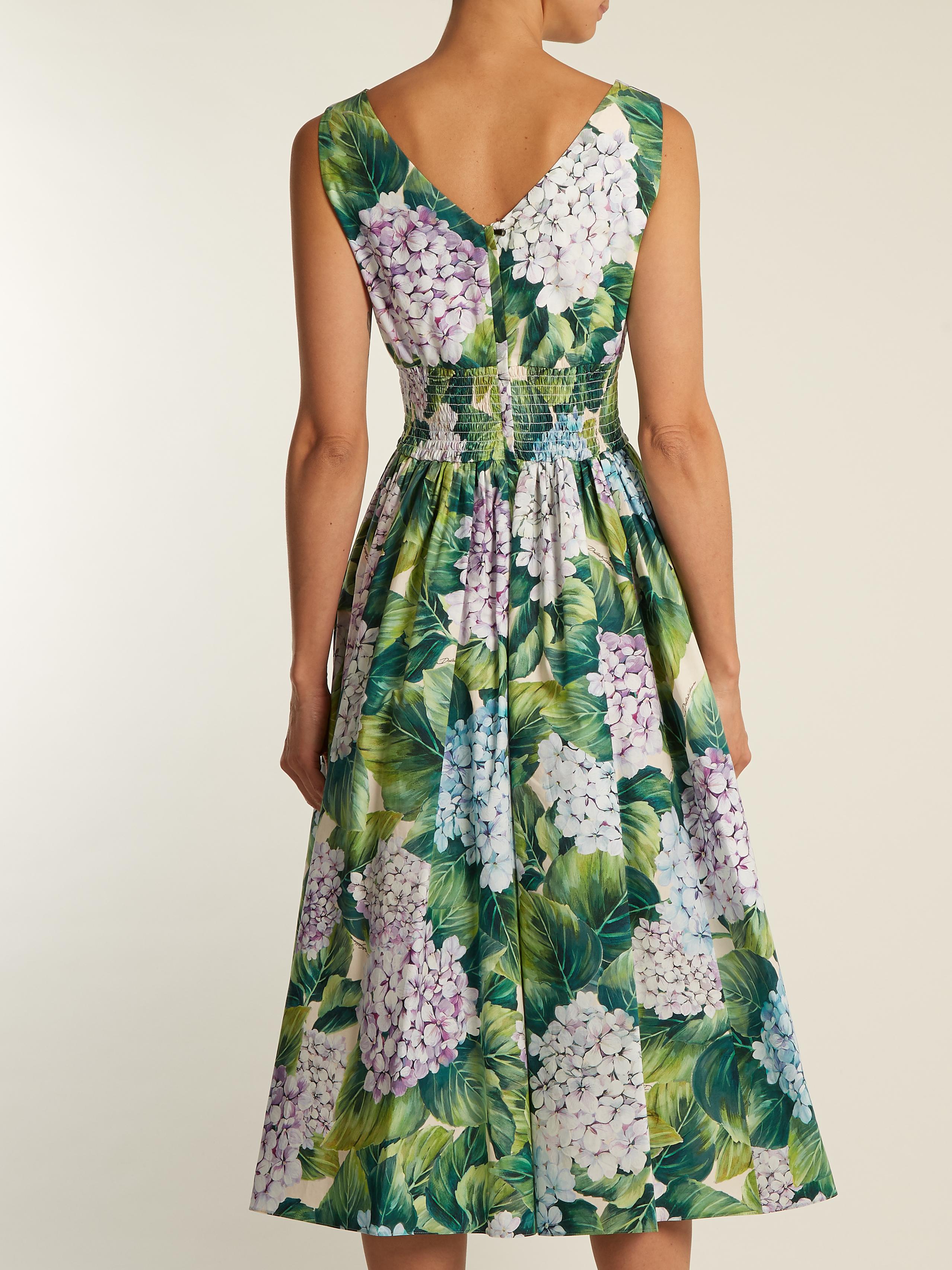Dolce & Gabbana Hydrangea-print Sleeveless Cotton-poplin Dress in Green ...
