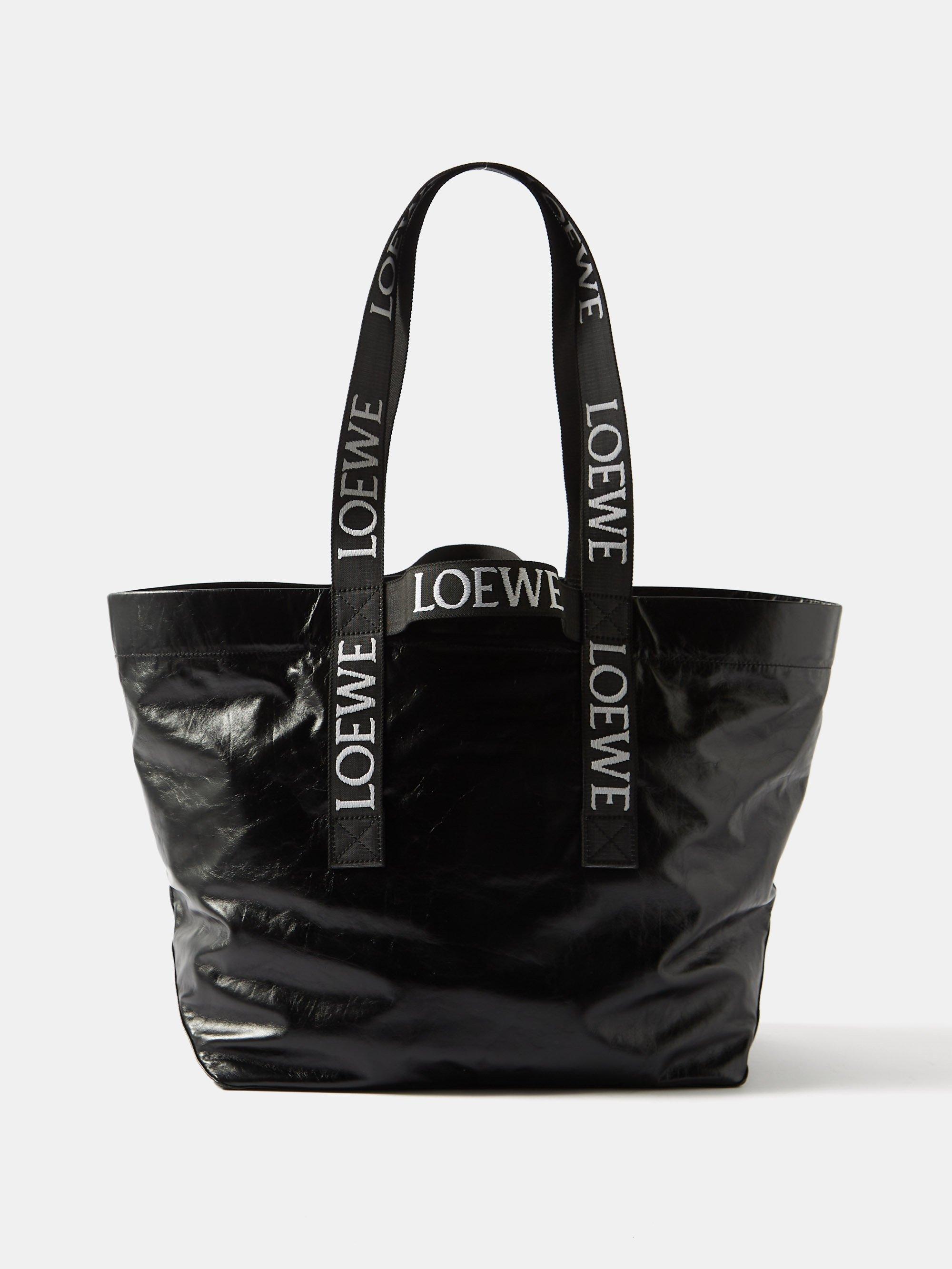 Loewe Fold Logo-strap Leather Tote Bag in Black | Lyst