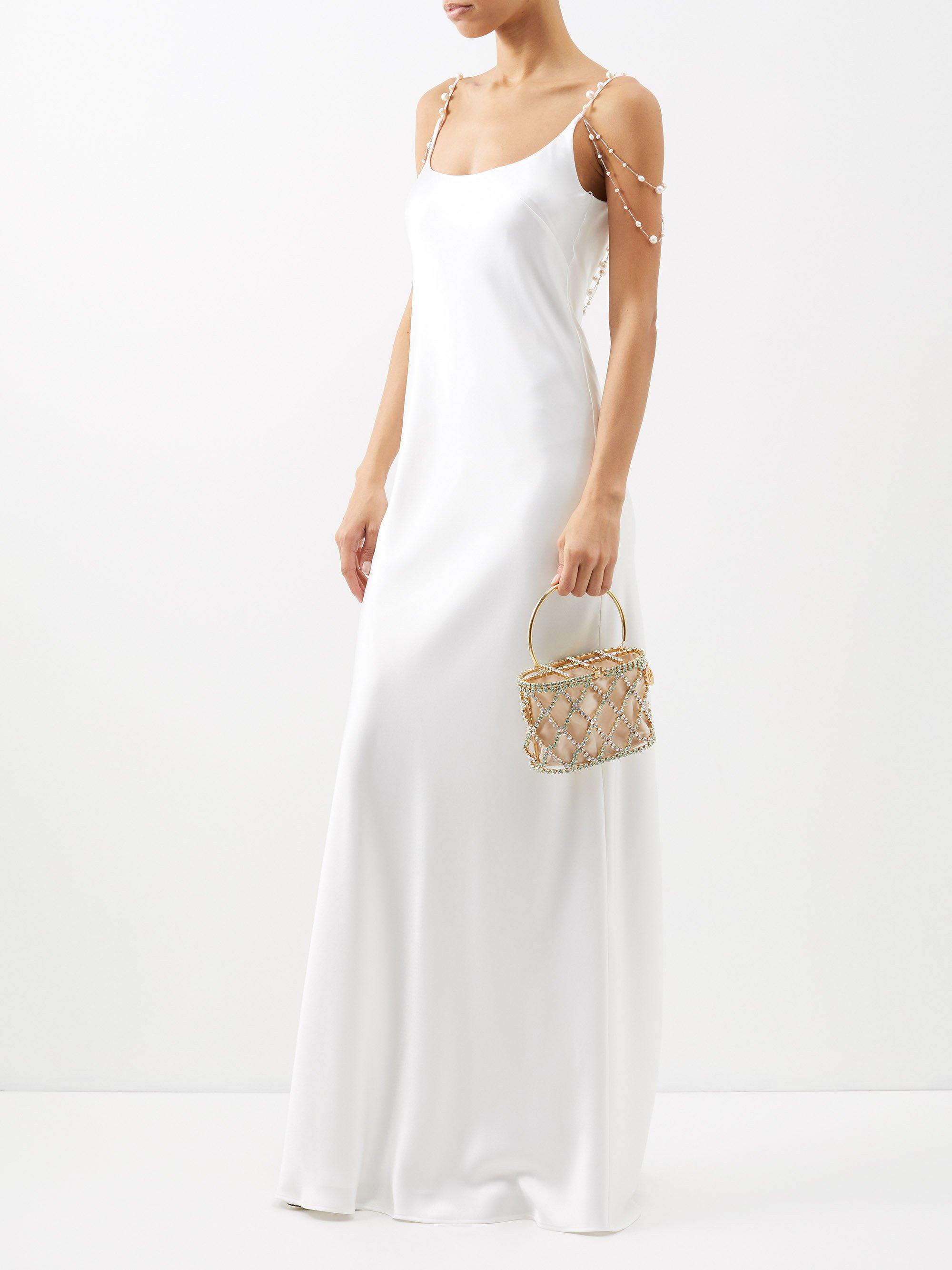 Galvan London Backless Embellished-strap Satin Gown in White | Lyst