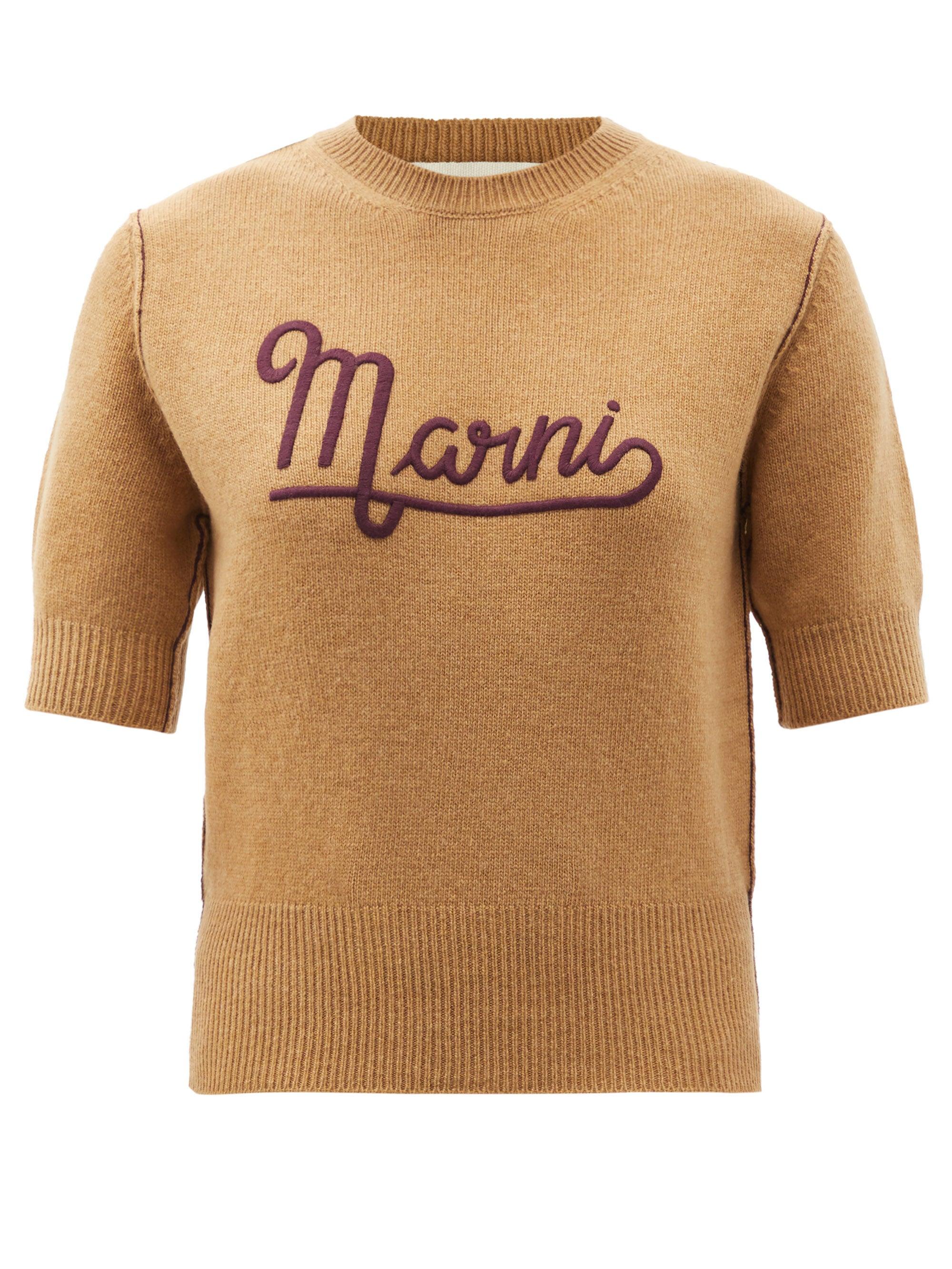 Marni Logo-embroidered Wool Sweater in Brown | Lyst