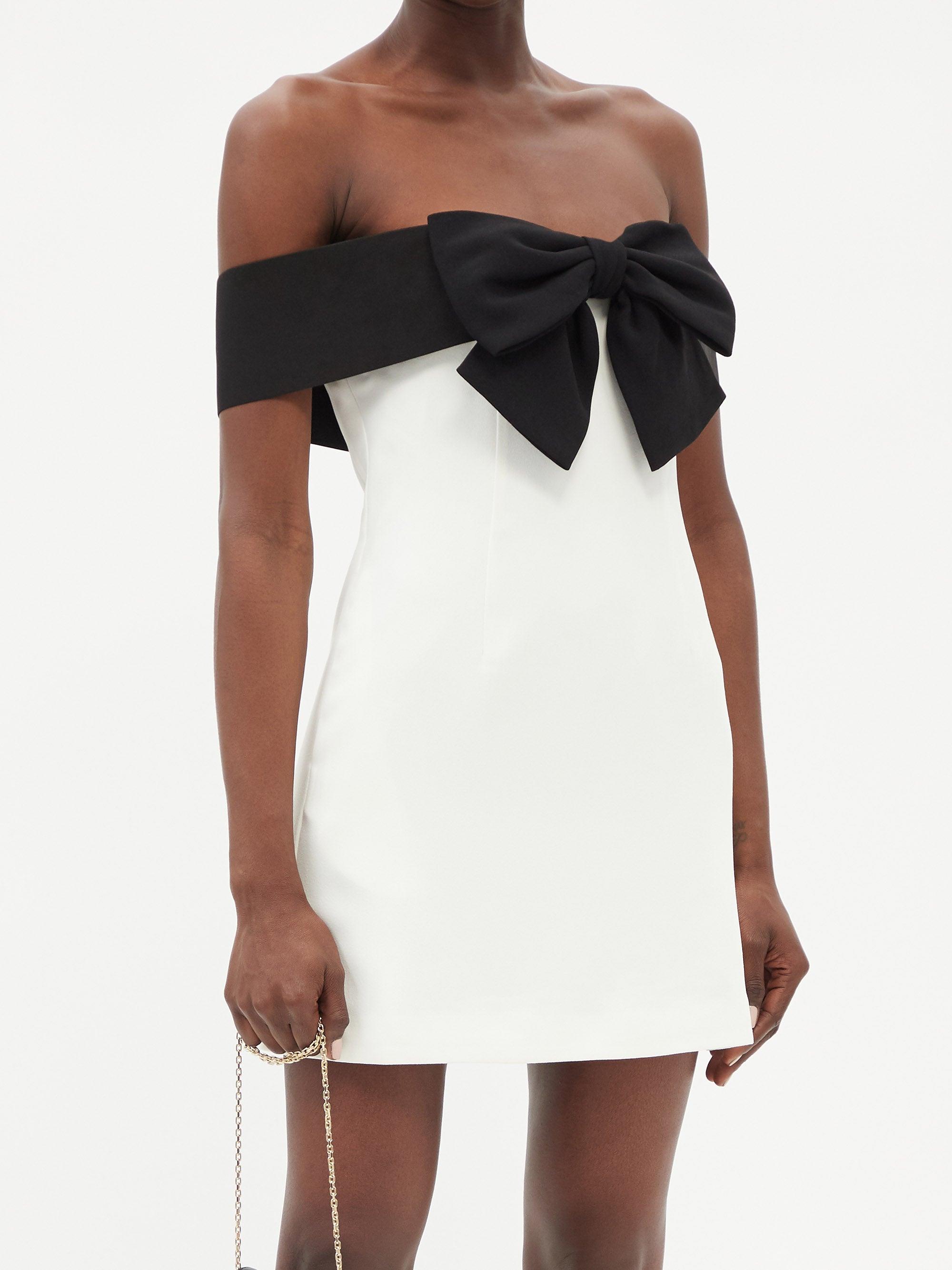 Self-Portrait Off-the-shoulder Bow-embellished Mini Dress in Black | Lyst